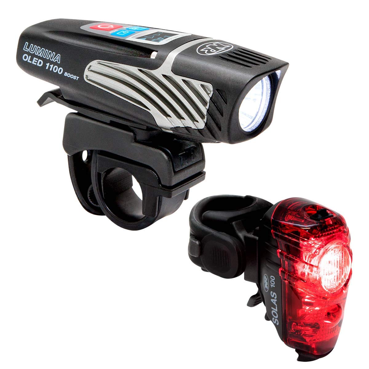 NiteRider Lumina OLED 1100 Boost & Solas 100 Combo Bike Light Set - High-Power LED Headlight and Taillight for Cycling, Mountain Biking, Night Riding, and Commuting
