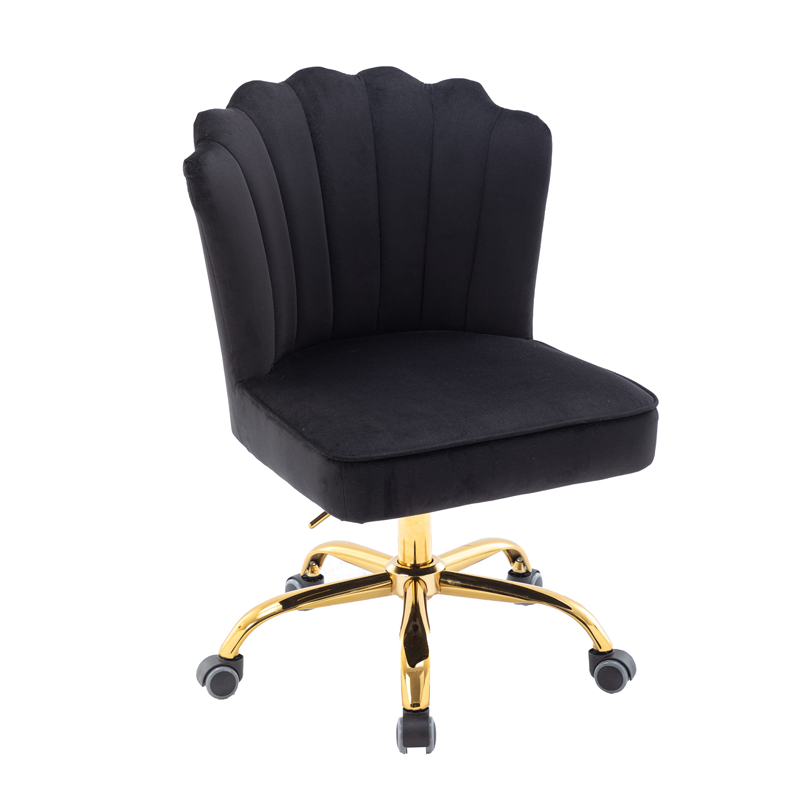 Modern Home Office Chair - Ergonomic Swivel Desk Chair with Wheels & Height Adjustable, Velvet Upholstered Task Chair for Living Room, Bedroom & Vanity Makeup Station (Black) - Perfect for Remote Work, Gaming & Beauty Routines