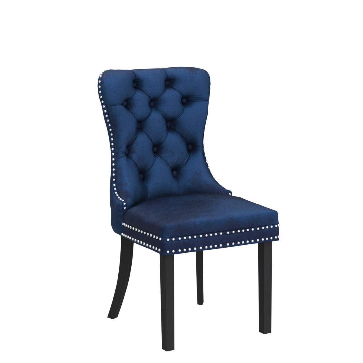 KCC Velvet Dining Chairs Set of 4 - Upholstered Tufted Modern Dining Room Chairs with Nailhead Trim & Solid Wood Legs, Nikki Collection in Elegant Blue - Perfect for Kitchen, Dining Room, Restaurant or Home Decor