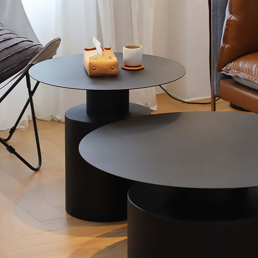 Modern White Round Coffee Table Set of 2 - Metal Accent Tables for Living Room, Lounge & Office - Stylish Side Tables with Sturdy Metal Base for Home Decor