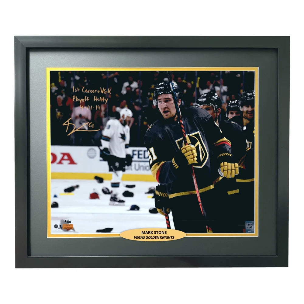 Mark Stone Autographed Framed Vegas Golden Knights 16x20 Photo - Signed 1st Career Hat Trick Memorabilia - Perfect for Hockey Fans & Sports Collectors - Great for Man Cave, Sports Bar, or Gift