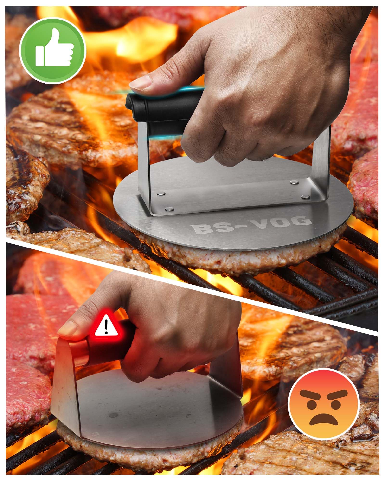 Stainless Steel Burger Press 6.3 Inch - Non-Stick Hamburger Patty Maker with Heat-Resistant Handle - Perfect for Griddle, BBQ, Steak & Meat - Great Kitchen Gift for Home Chefs & Outdoor Cooking Enthusiasts