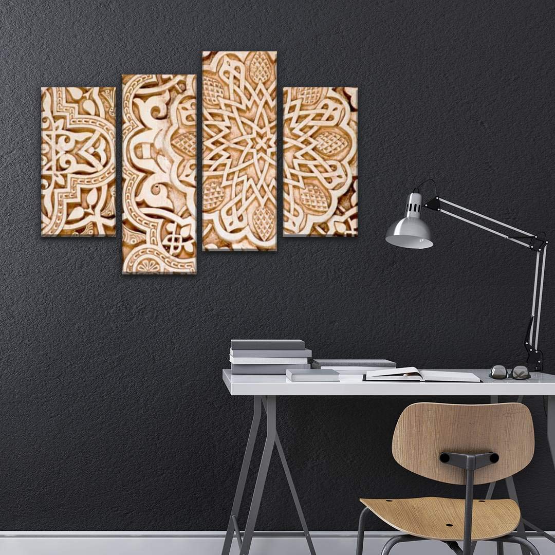 IGOONE 4-Panel Moorish Style Alhambra Granada Canvas Wall Art - Modern Framed Poster for Home Decor | Ready to Hang Living Room Bedroom Office Wall Decor