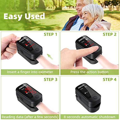 Ankovo Portable Fingertip Pulse Oximeter - Accurate Blood Oxygen Saturation (SpO2) Monitor with Pulse Rate Measurement - Ideal for Home Use, Travel, and Sports Activities