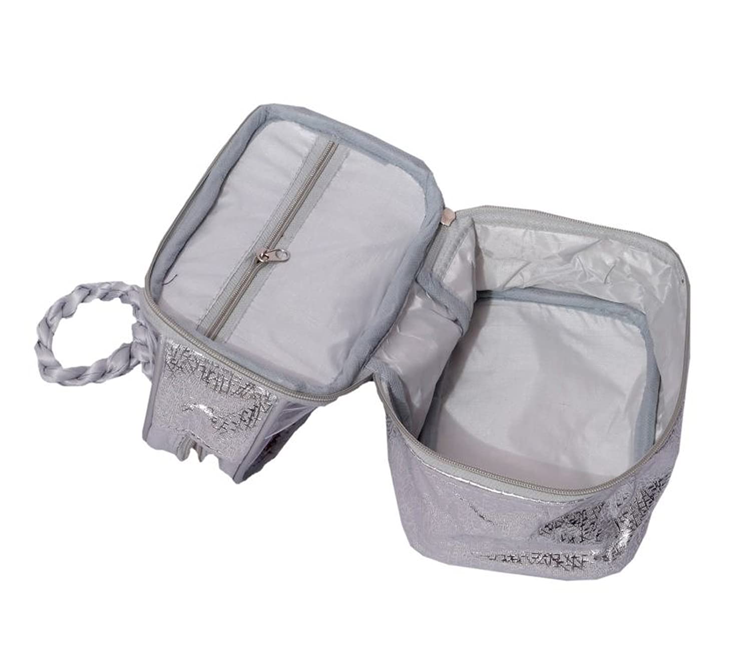 Kuber Industries Double Layer Waterproof Travel Cosmetic Bag - Makeup Organizer for Toiletries, 2 Pack (Silver) - Perfect for Travel, Gym, and Daily Use