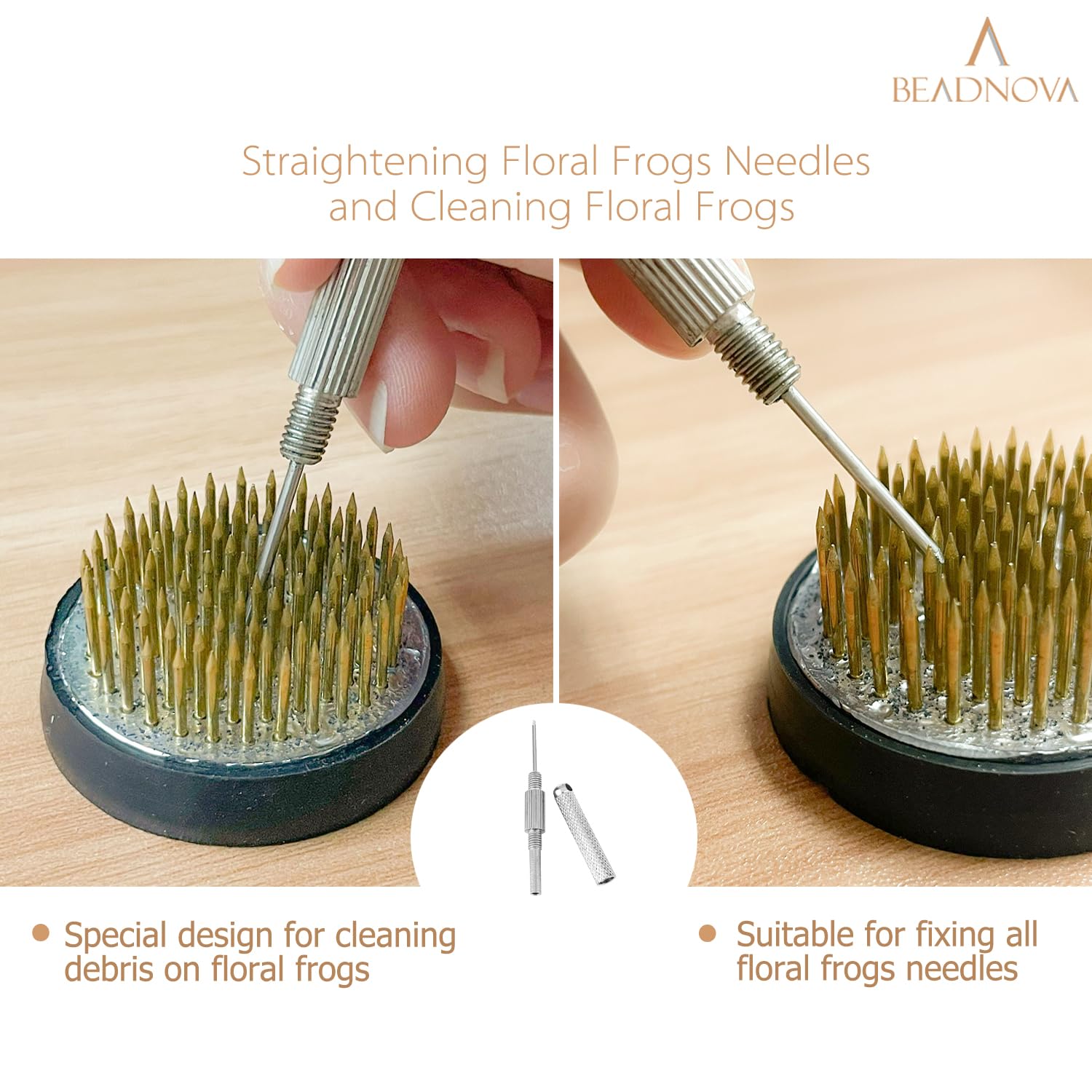 BEADNOVA Kenzan Flower Frog Needle Straightener - Ikebana Floral Tool Set with Pin Straightener & Cleaning Brush - Perfect for Flower Arranging, Hair Comb Cleaning, and DIY Craft Projects