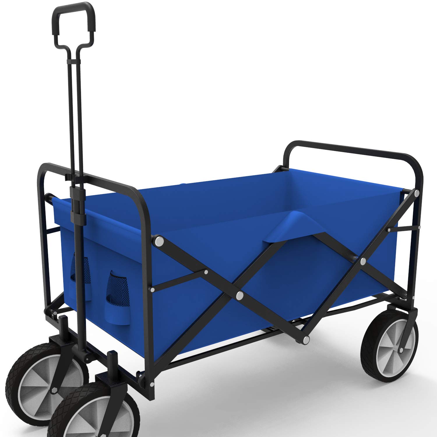 Foldable Utility Wagon Cart - Heavy Duty Collapsible Folding Wagon for Camping, Beach, Grocery Shopping, Gardening & Outdoor Activities - Blue