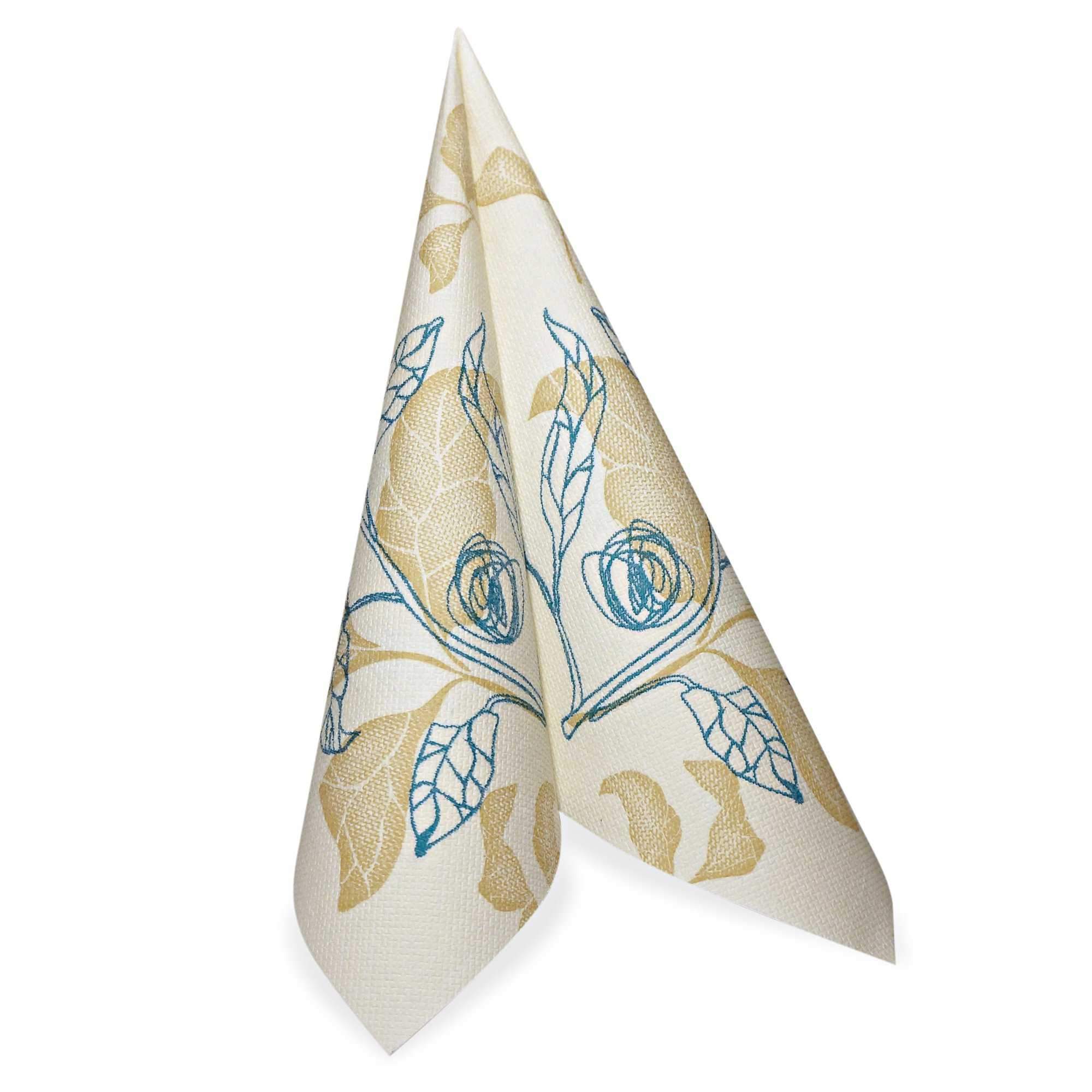 Premium Blue Floral Disposable Paper Dinner Napkins - 50 Pack | Linen-Like Texture | Elegant Table Setting for Parties, Weddings & Events