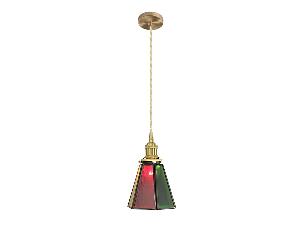 DSYADT Vintage Brass Pendant Light Fixture - 1-Light Farmhouse Chandelier with Antique Glass Shade for Kitchen Island, Dining Room, Bedroom & Restaurant Lighting | Perfect Over Sink, Bar Counter or Entryway (Green)