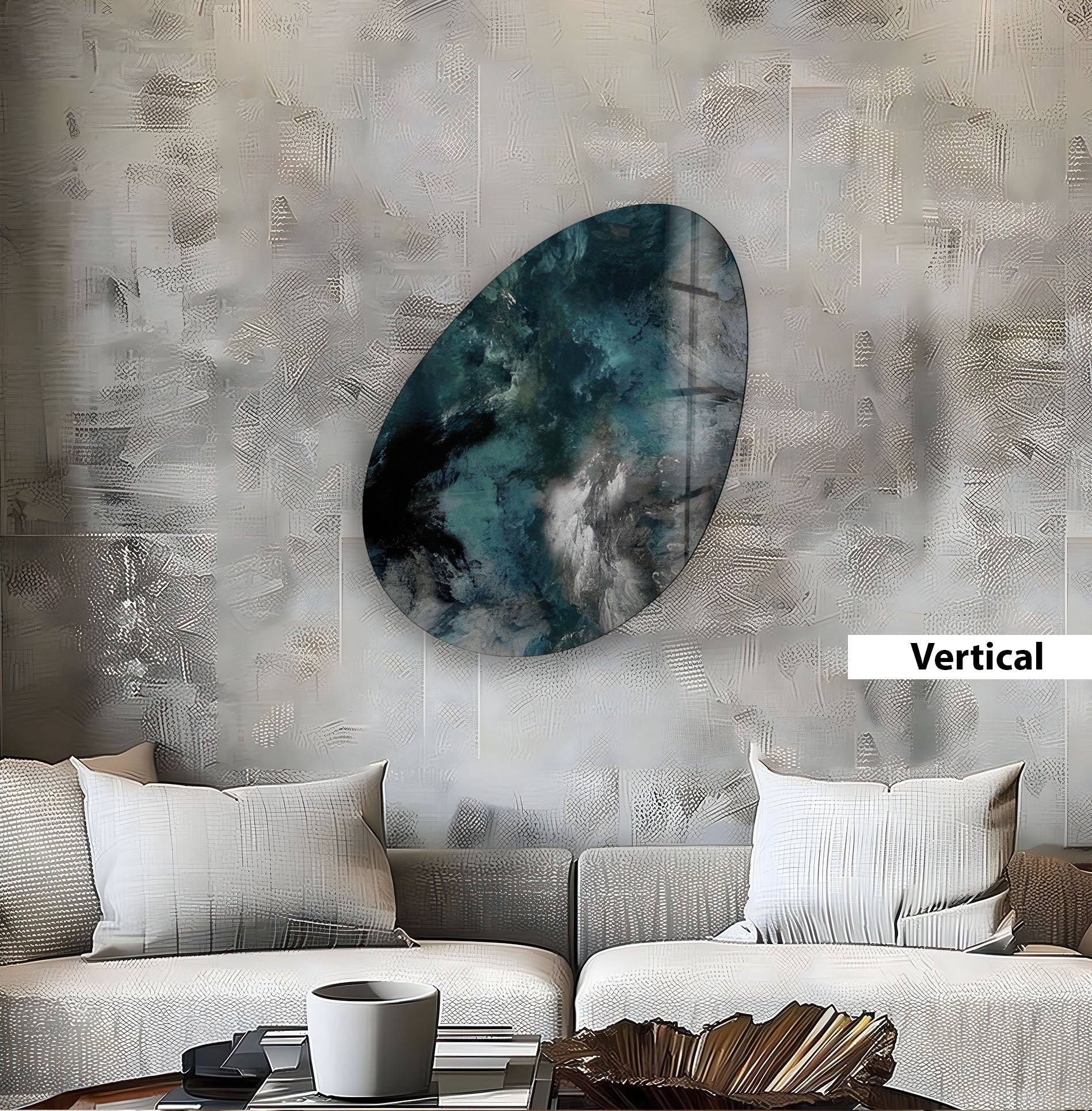 Abstract Dark Green Oval Glass Wall Art - Modern Home Decor for Living Room, Bedroom & Office - Handmade Glass Artwork for Unique Interior Design
