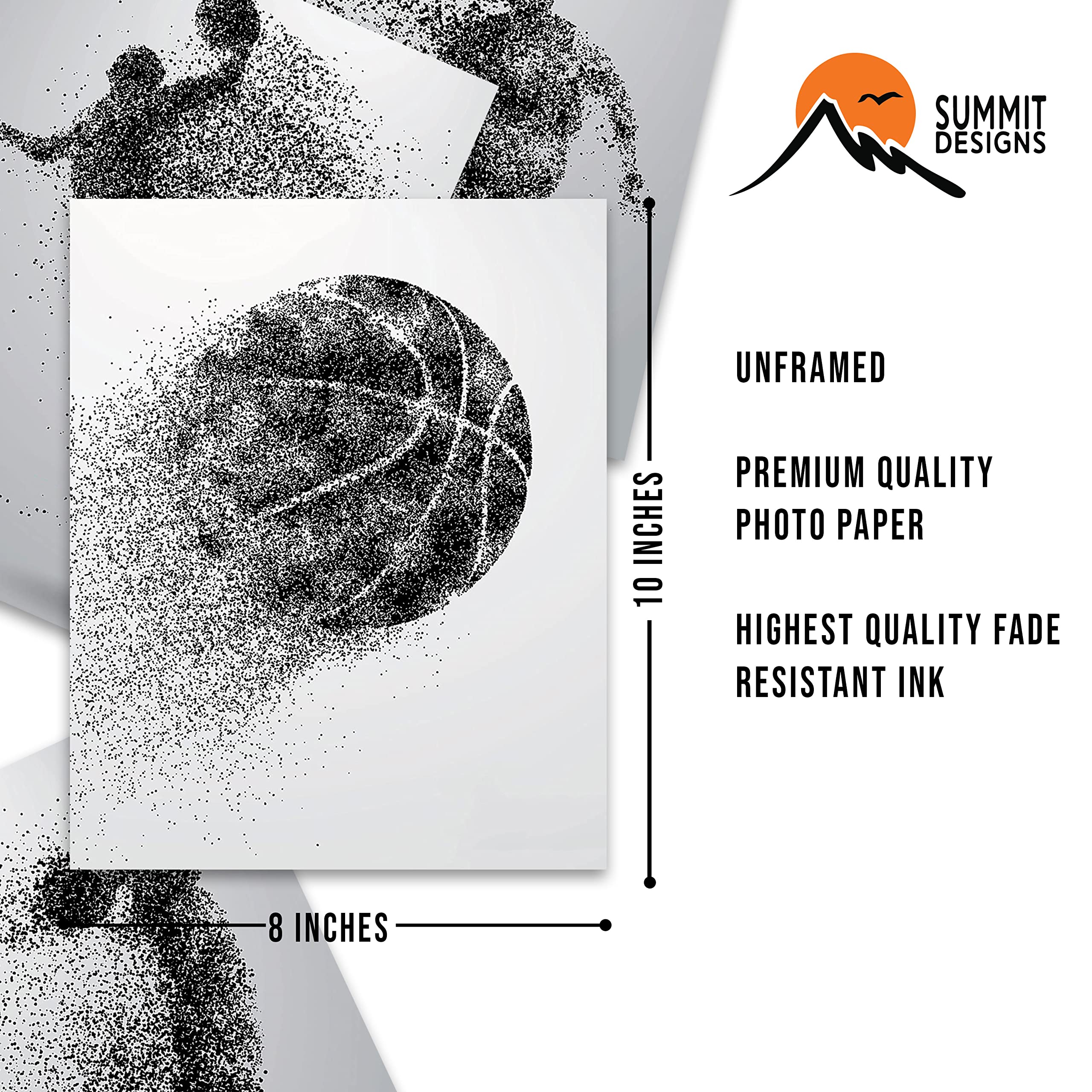 Basketball Wall Art Prints - Set of 4 (8x10) Unframed Sports Posters for Boys Room, Teen Bedroom & Man Cave Decor - Perfect for Basketball Fans, Kids Room & Game Room Wall Decor