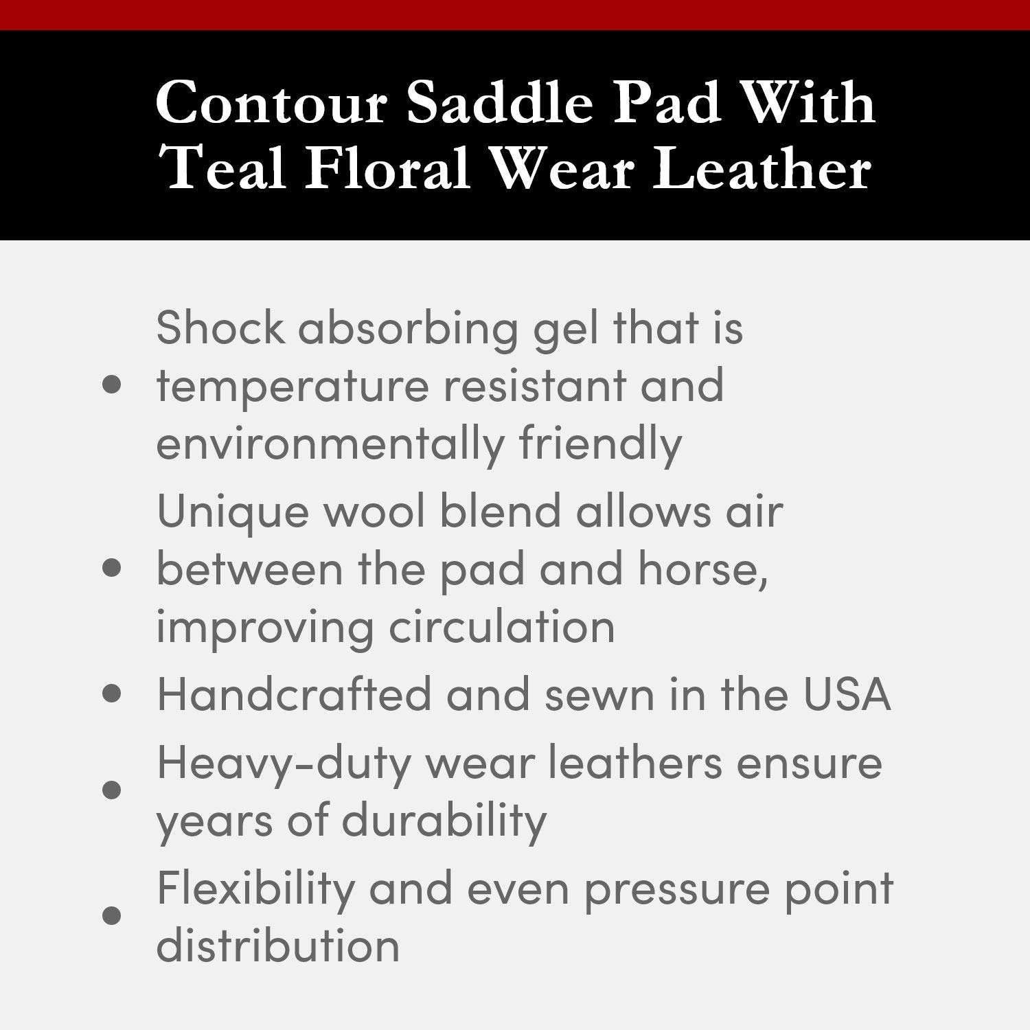 Impact Gel Contour Saddle Pad with Teal Floral Leather - Shock Absorbing Equestrian Riding Pad for Horses, Comfortable & Durable Horse Saddle Pad for Trail Riding, Dressage & Jumping