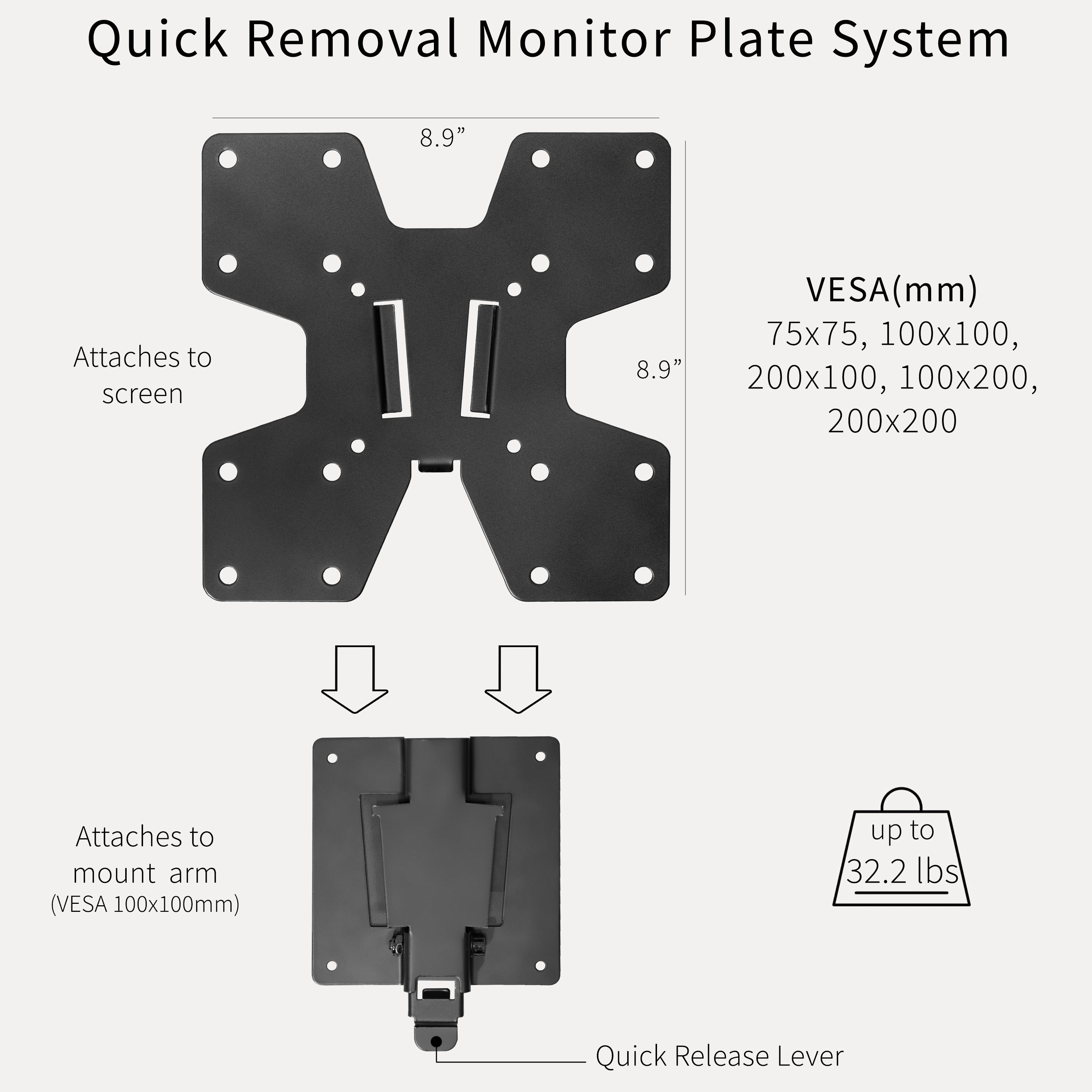 Universal Large VESA Quick Release Monitor Mount Adapter - Perfect for Home Office, Gaming Setup & Multi-Screen Workstations