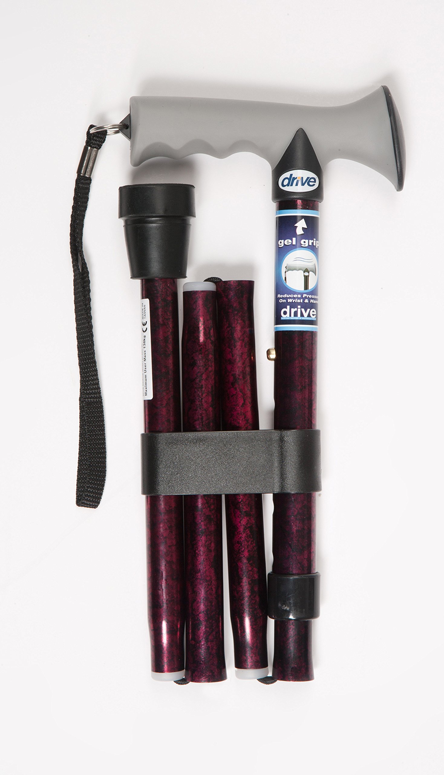 Drive DeVilbiss Medical Walking Cane with Comfortable Gel Grip Handle - Red Crackle Finish | Lightweight Mobility Aid for Seniors & Injury Recovery | Indoor & Outdoor Use