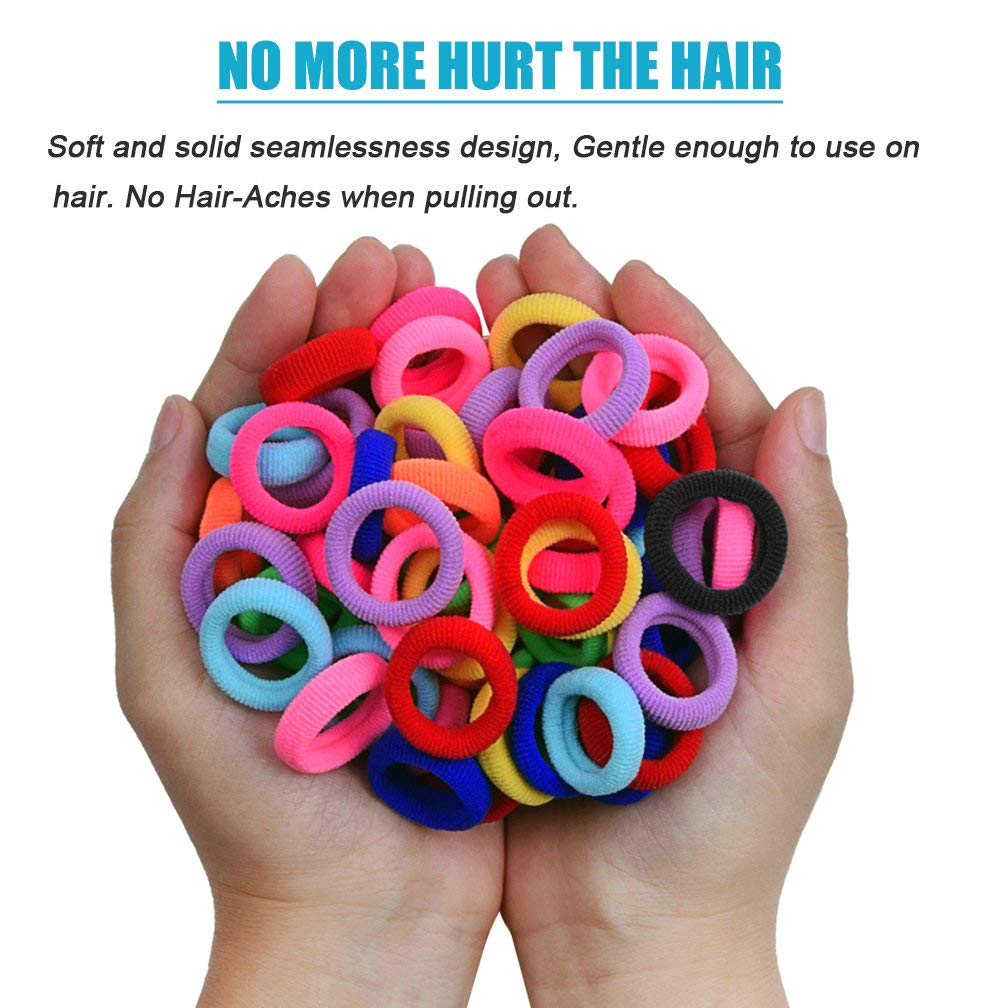 100 PCS Baby Hair Ties - Soft Elastic Hair Bands for Girls & Toddlers, No-Slip Ponytail Holders (10 Color Mix) - Perfect for School, Playtime & Daily Hair Styling