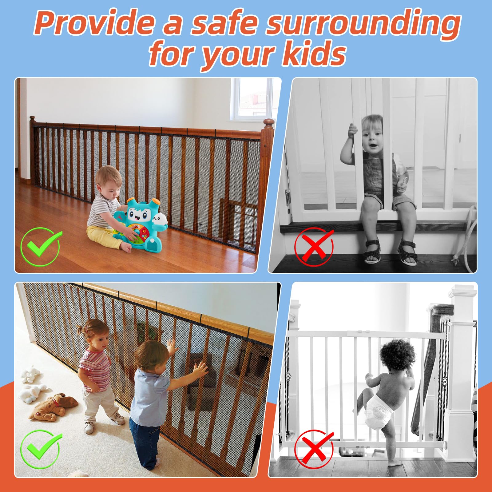 Dovesail 10ft x 3ft Banister Guard Safety Net - Baby Proofing Mesh for Balcony, Stairway & Deck Rail | Child, Pet & Toy Protection | Black | Perfect for Homes, Apartments & Play Areas