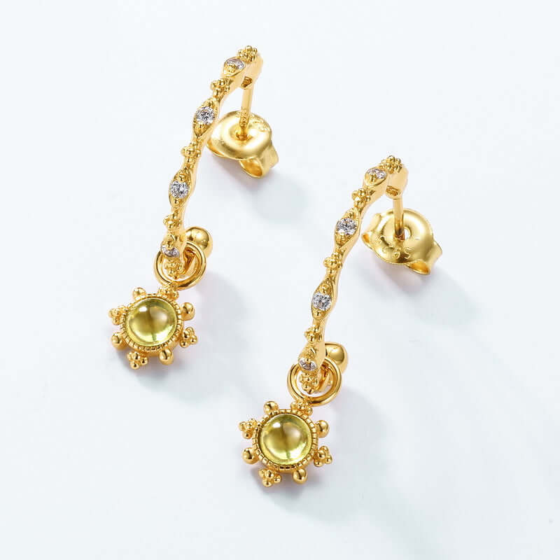 Peridot Filigree Floral C Hoop Leo Earrings for Women | Dainty Green Gemstone Dangle Earrings | Birthday Gift for Her | Perfect for Parties, Weddings & Date Nights | ER0182