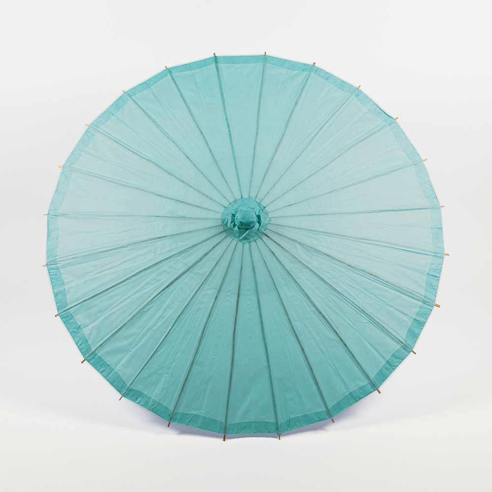 32 Teal Green Paper Parasol Umbrella with Elegant Wooden Handle - Perfect for Weddings, Photo Shoots & Tropical Themed Parties