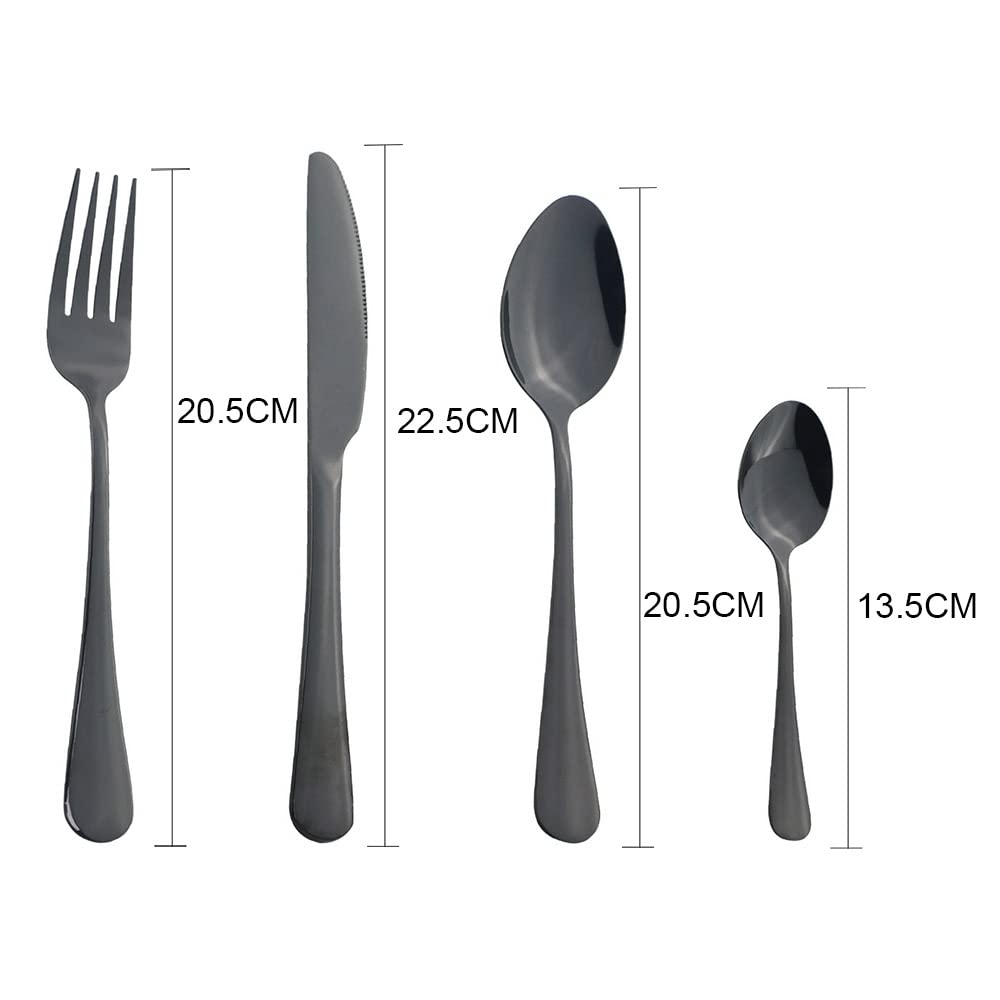 16-Piece Stainless Steel Flatware Set - Black & Silver Silverware for Dining - Includes Forks, Spoons, Knives - Elegant Dinnerware for Restaurants, Home Kitchen & Dinner Parties