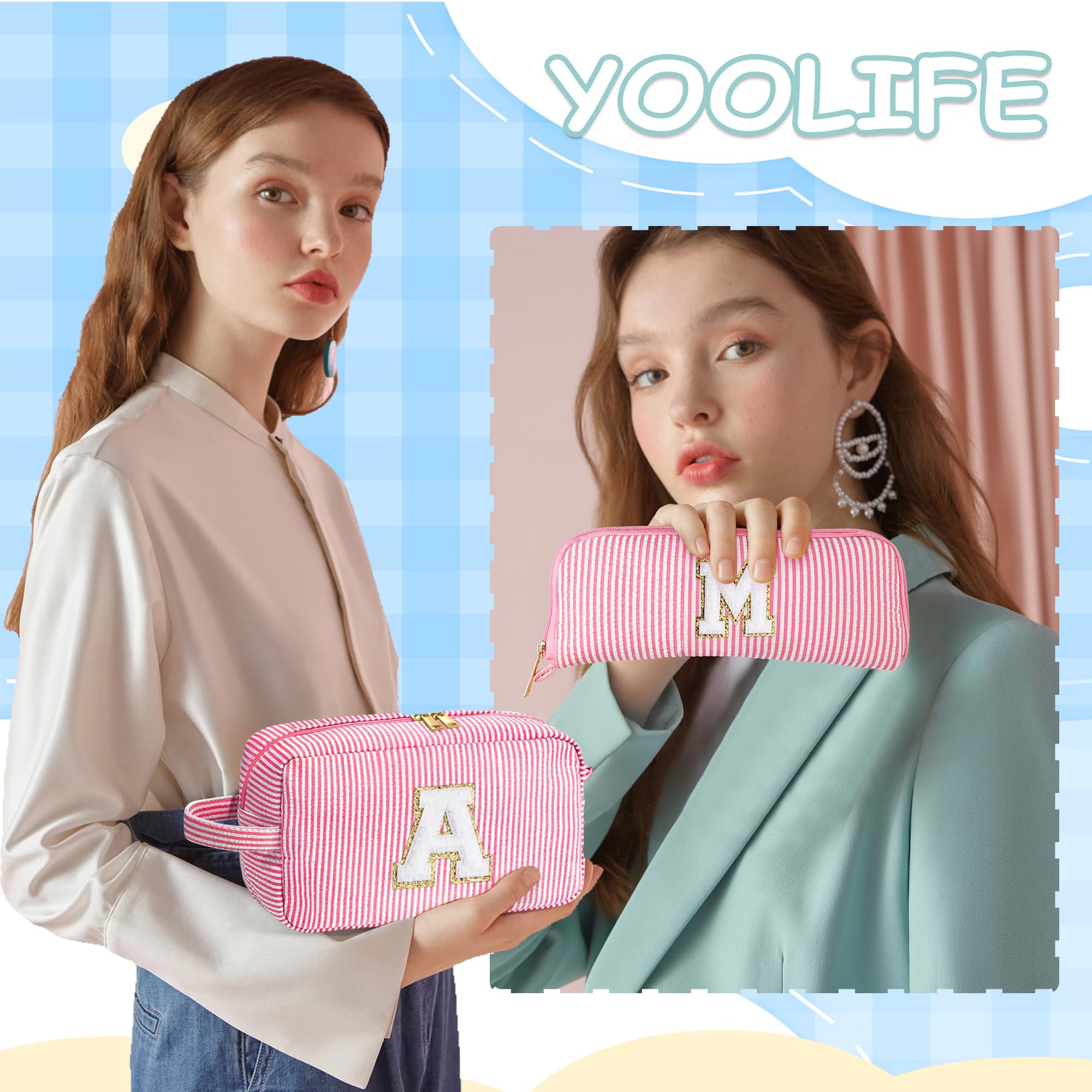 YOOLIFE Personalized Initial Makeup Bag - Easter Gifts for Women, Teens & Kids | Birthday Present for Mom, Sister, Friend & Daughter | Perfect for Travel, School & Cosmetic Storage