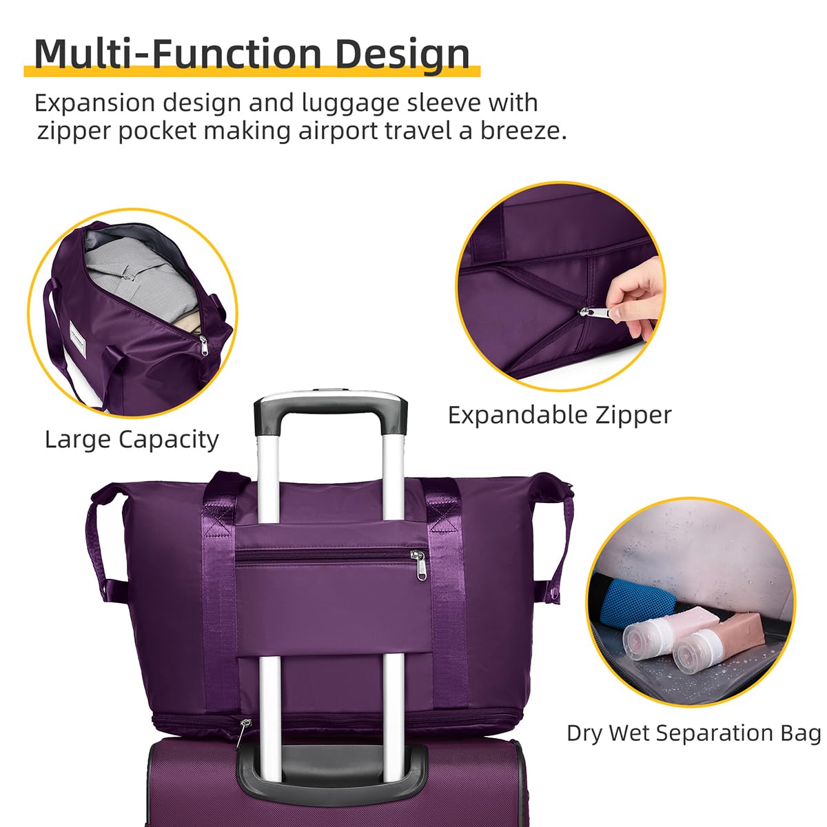 Lavender 5-Piece Expandable Softside Luggage Set with Spinner Wheels & TSA Lock - Lightweight Soft Shell Rolling Suitcases for Men & Women (Purple) - Perfect for Family Vacations, Business Trips & Air Travel