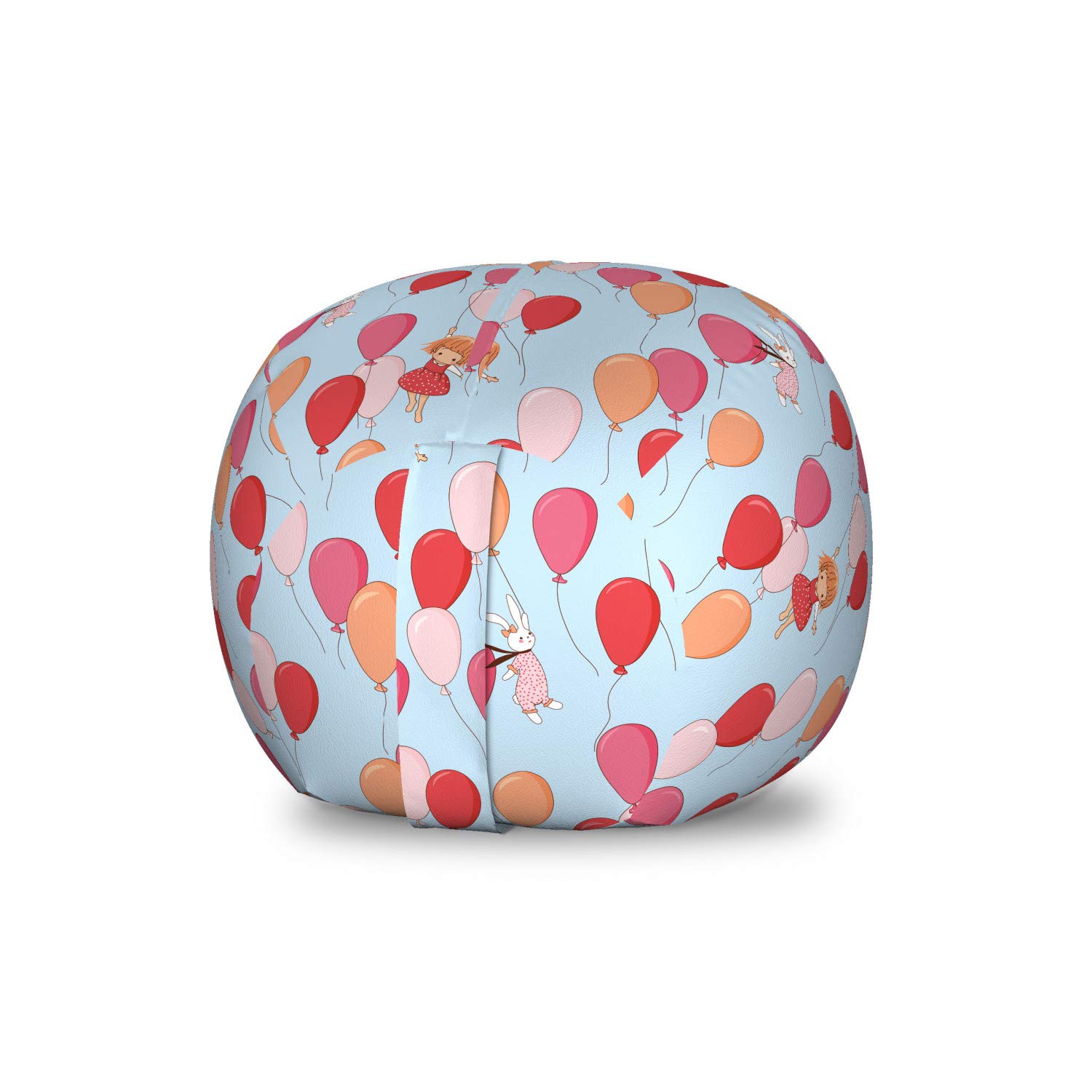 Ambesonne Cartoon Toy Storage Bag Chair - Bunny Girl & Balloons with Rabbit Illustration, Washable Stuffed Animal Organizer, Small Multicolor Kids' Room Decor | Perfect for Nursery, Playroom & Bedroom Organization