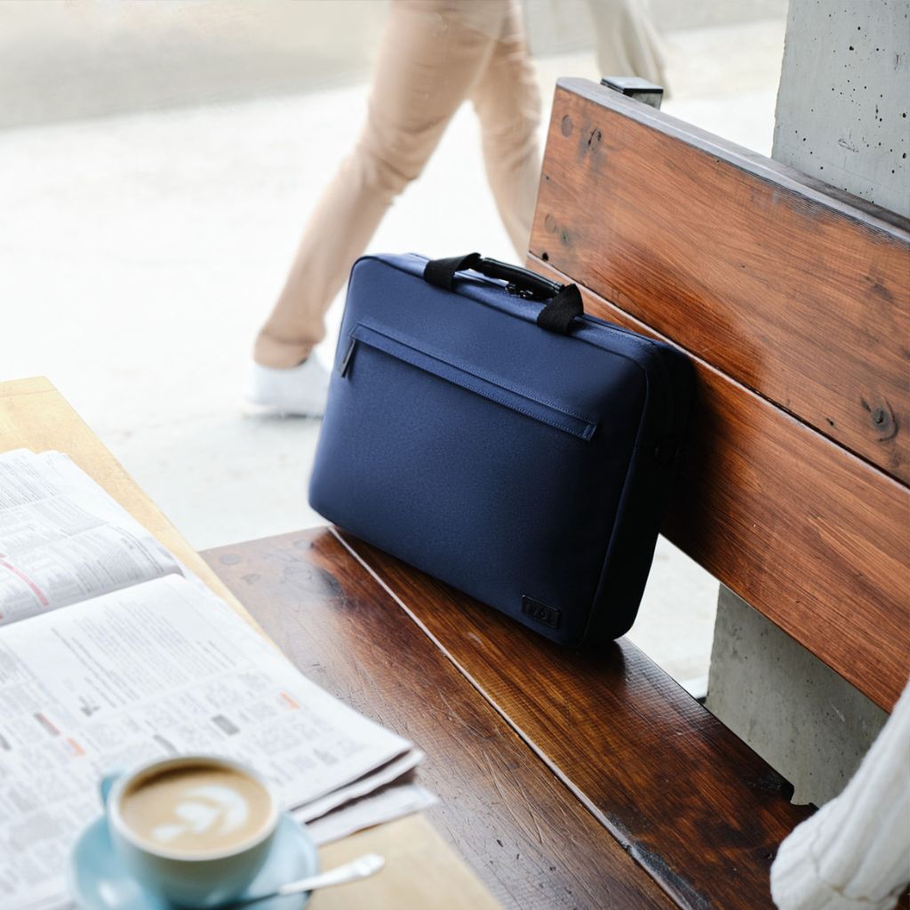 Evol 15.6 Inch Laptop Briefcase Shoulder Bag - Eco-Friendly Recycled Material Navy Blue - Perfect for Business Travel & Office Commute