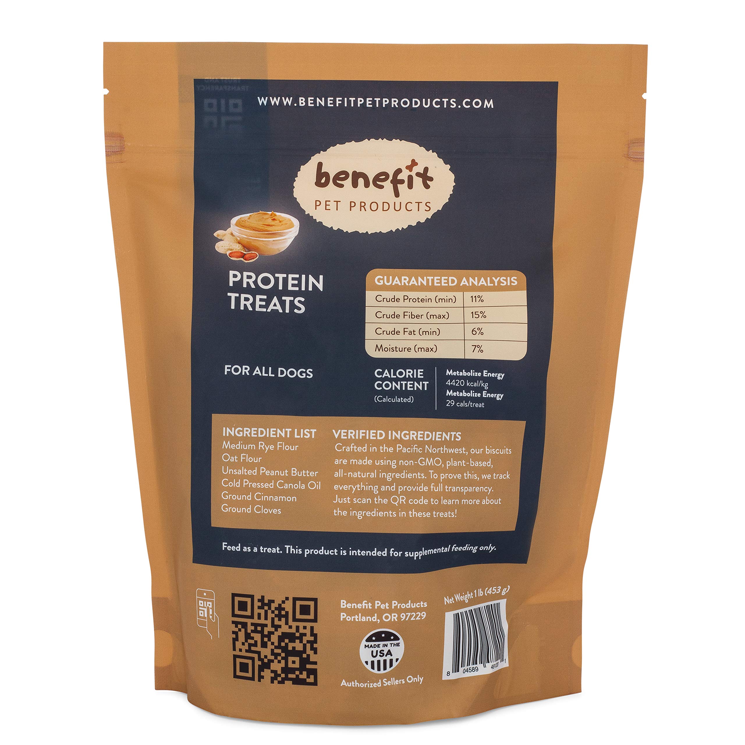 All Natural Vegan Dog Treats - Non-GMO, Wheat-Free Healthy Dog Biscuits Made in USA | Peanut Butter Flavor, Large 1lb Bag - Perfect for Training Rewards & Daily Snacks