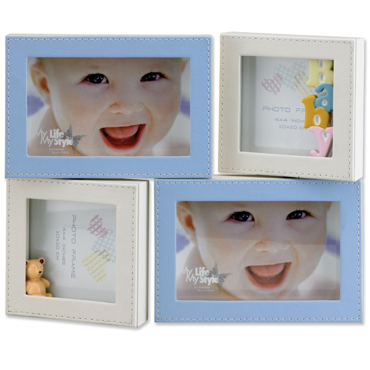 Lawrence Frames 4x6 & 4x4 Multi Opening Leatherette Photo Frame - Blue | Wall & Tabletop Display for Family Photos, Wedding Pictures, and Home Decor