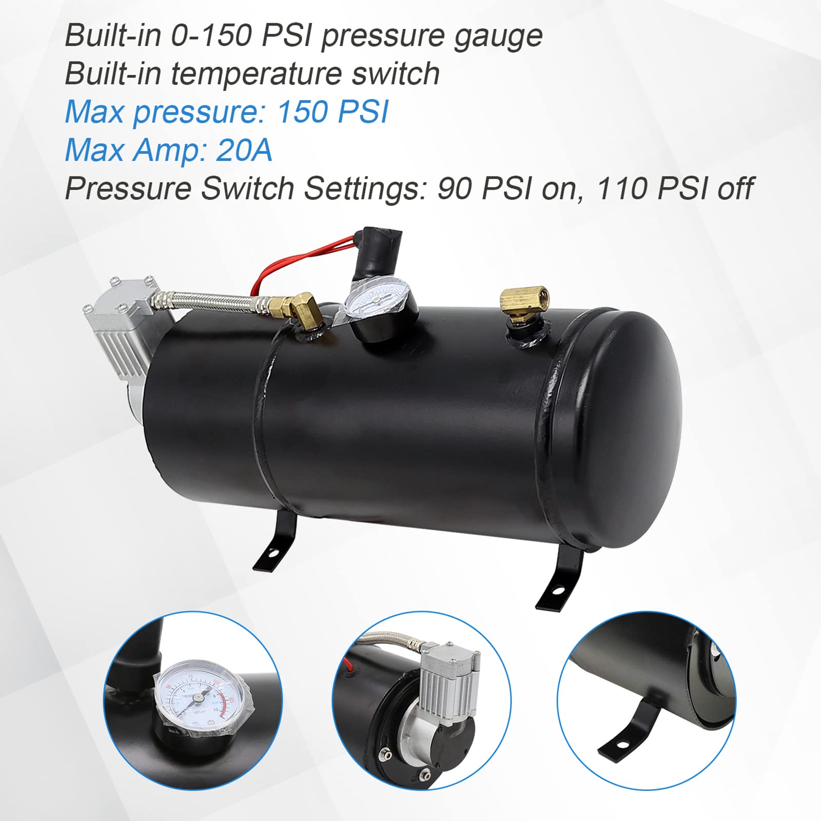 150DB Super Loud 4 Trumpet Train Horn Kit with 150 PSI 12V Air Compressor & Tank - Universal Fit for Trucks, Cars, Jeeps, SUVs - Perfect for Emergency Alerts, Off-Roading, and Vehicle Safety