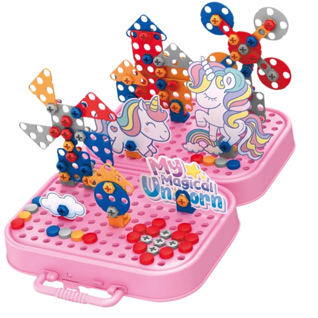 STEM Educational Toys for Kids Ages 3-6 | 3D Screw Puzzle Set with Electric Drill & Buttons | DIY Construction Building Blocks for Toddlers | Preschool Learning Toys | Perfect Gift for Boys & Girls (Unicorn Theme) - Great for Classroom Activities, Birthday Gifts & Early Childhood Development