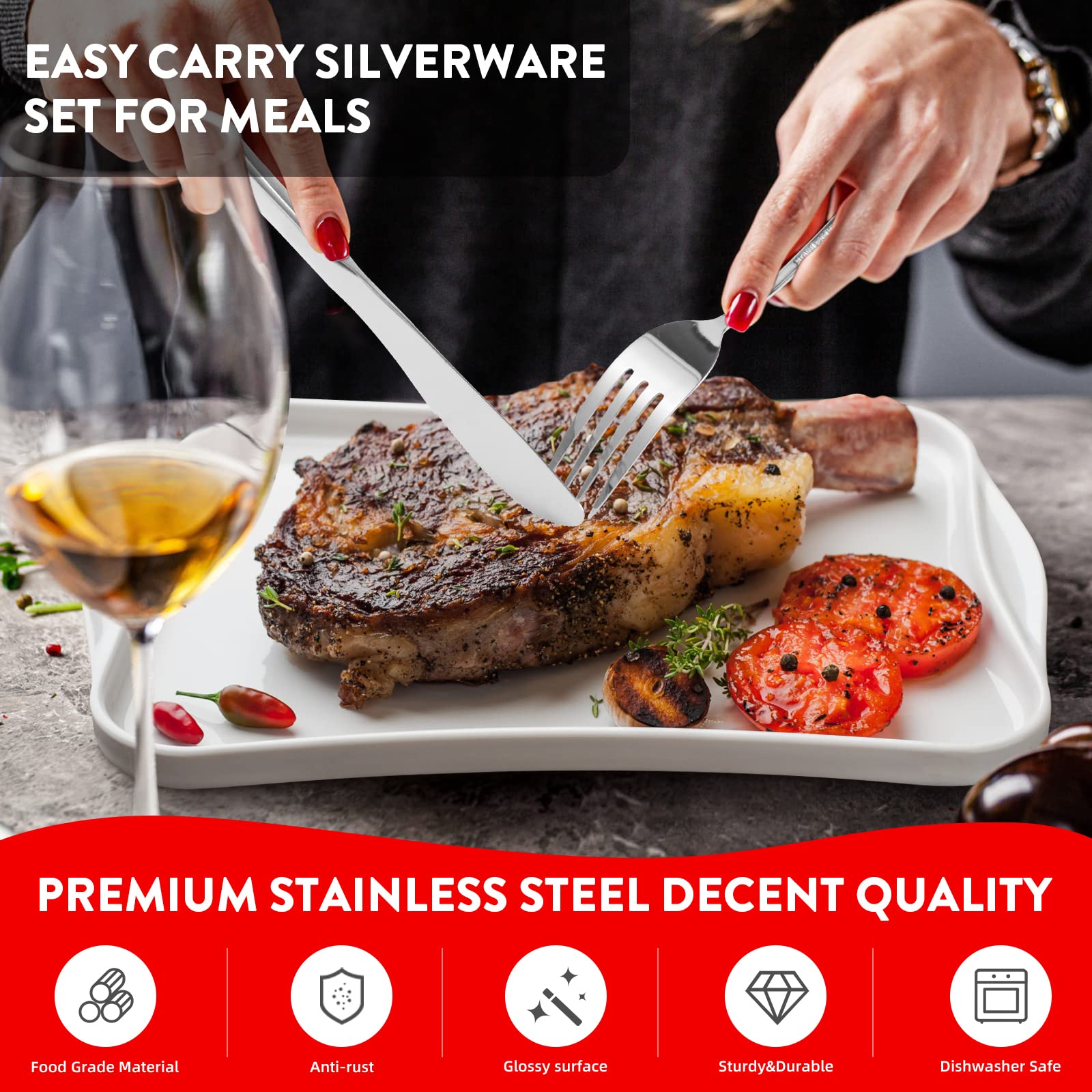 **Portable Stainless Steel Travel Utensil Set with Case - 6-Piece Reusable Camping Cutlery (Knife, Fork, Spoon) for Work, Picnics, Hiking & Outdoor Dining**