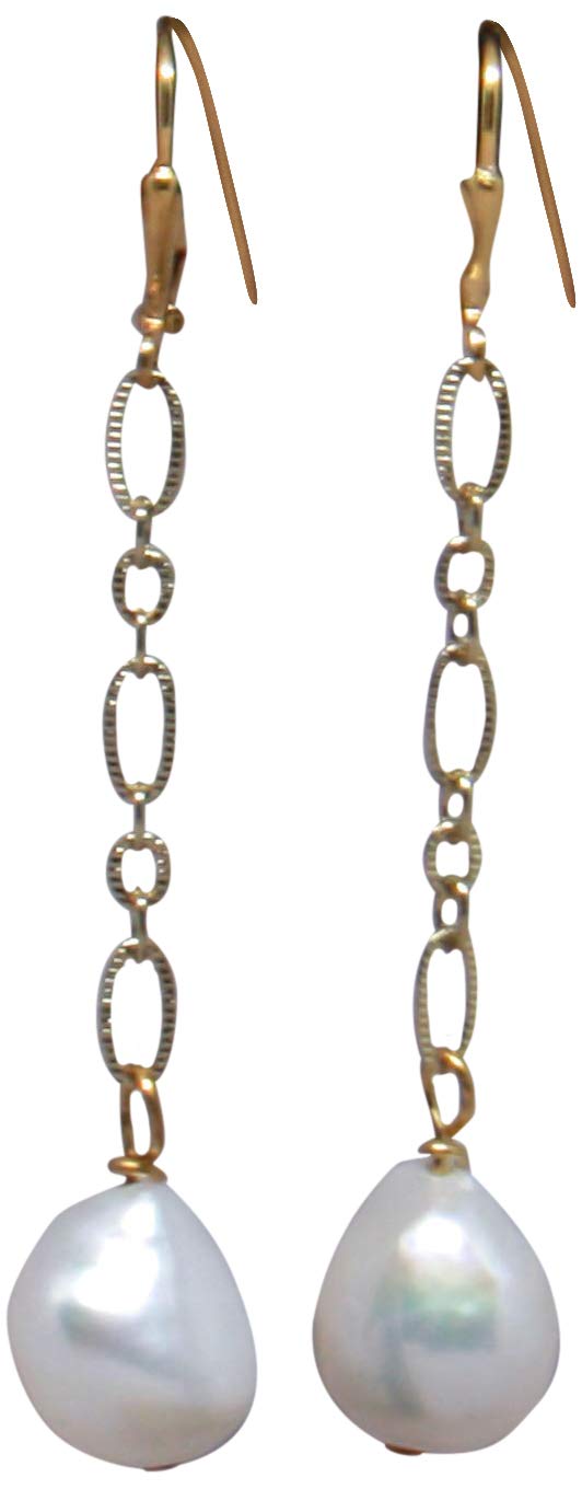 Handmade Freshwater Baroque Pearl Earrings with Gold Chain - Real Pearl Dangle Earrings for Women - Perfect for Weddings, Parties & Everyday Elegance