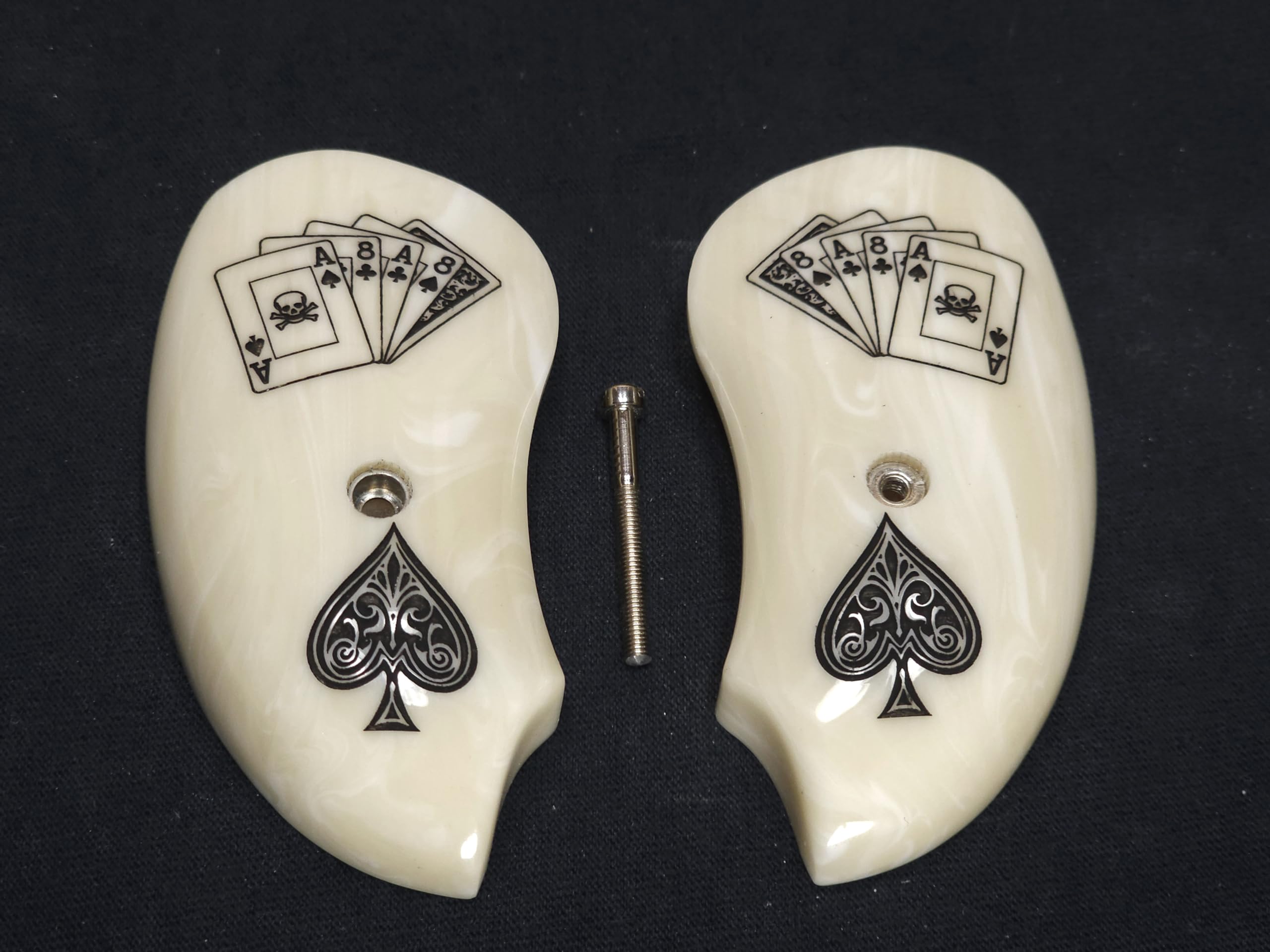 Ivory Dead Man's Hand Engraved Checkered Derringer Grips for Bond Arms - Perfect for Cowboy Action Shooting & Historical Reenactments