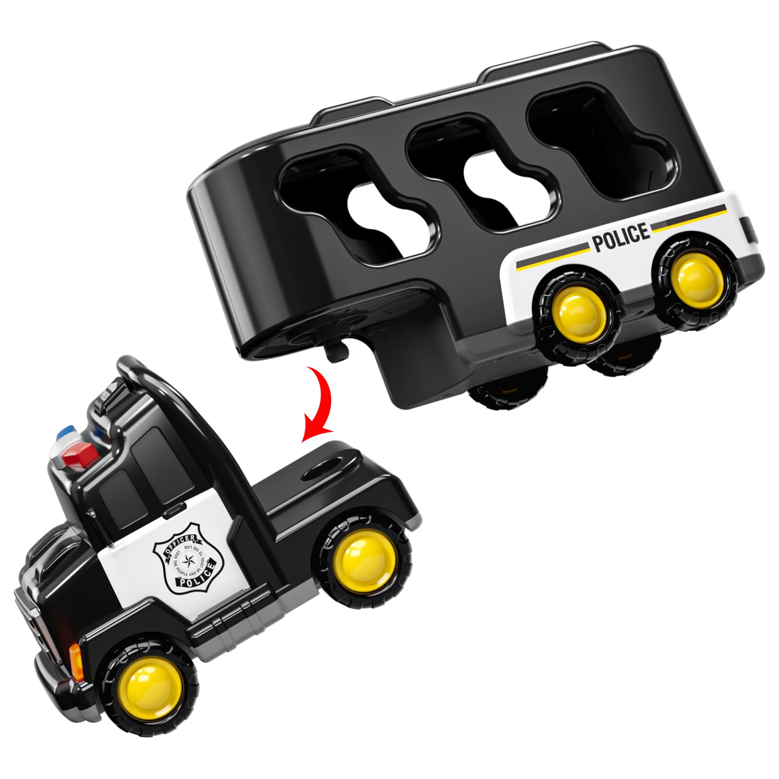 TEMI Police Toy Trucks for Kids Ages 3-7 - Interactive Transport Vehicle Carrier Playset for Toddlers & Preschoolers | Perfect Gift for Boys & Girls | Pretend Play, Birthday Party & Learning Scenarios