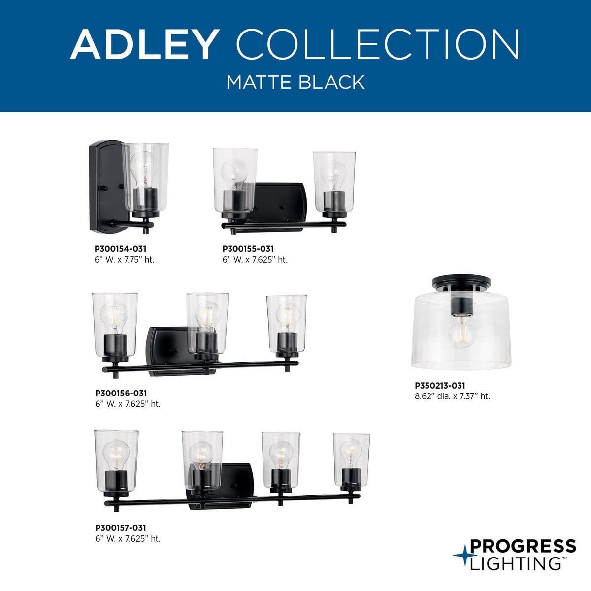 Progress Lighting Adley Collection 4-Light Black Traditional Bathroom Vanity Light - Perfect for Modern and Classic Bathroom Decor