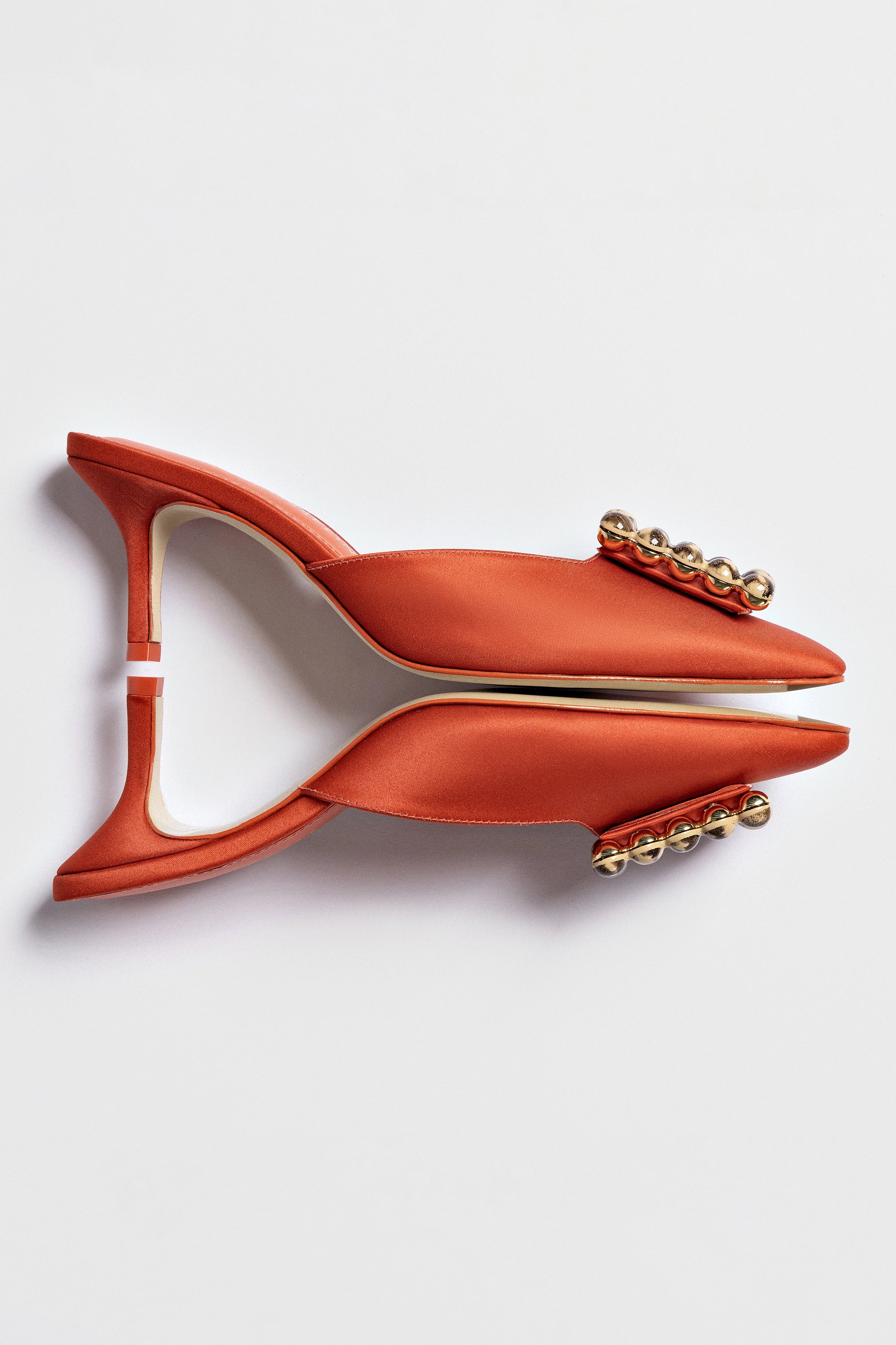 Chloe Gosselin by Larroudé Ava Mule - Orange Sunrise Satin Heels | Women's Luxury Designer Shoes for Parties, Weddings & Special Occasions
