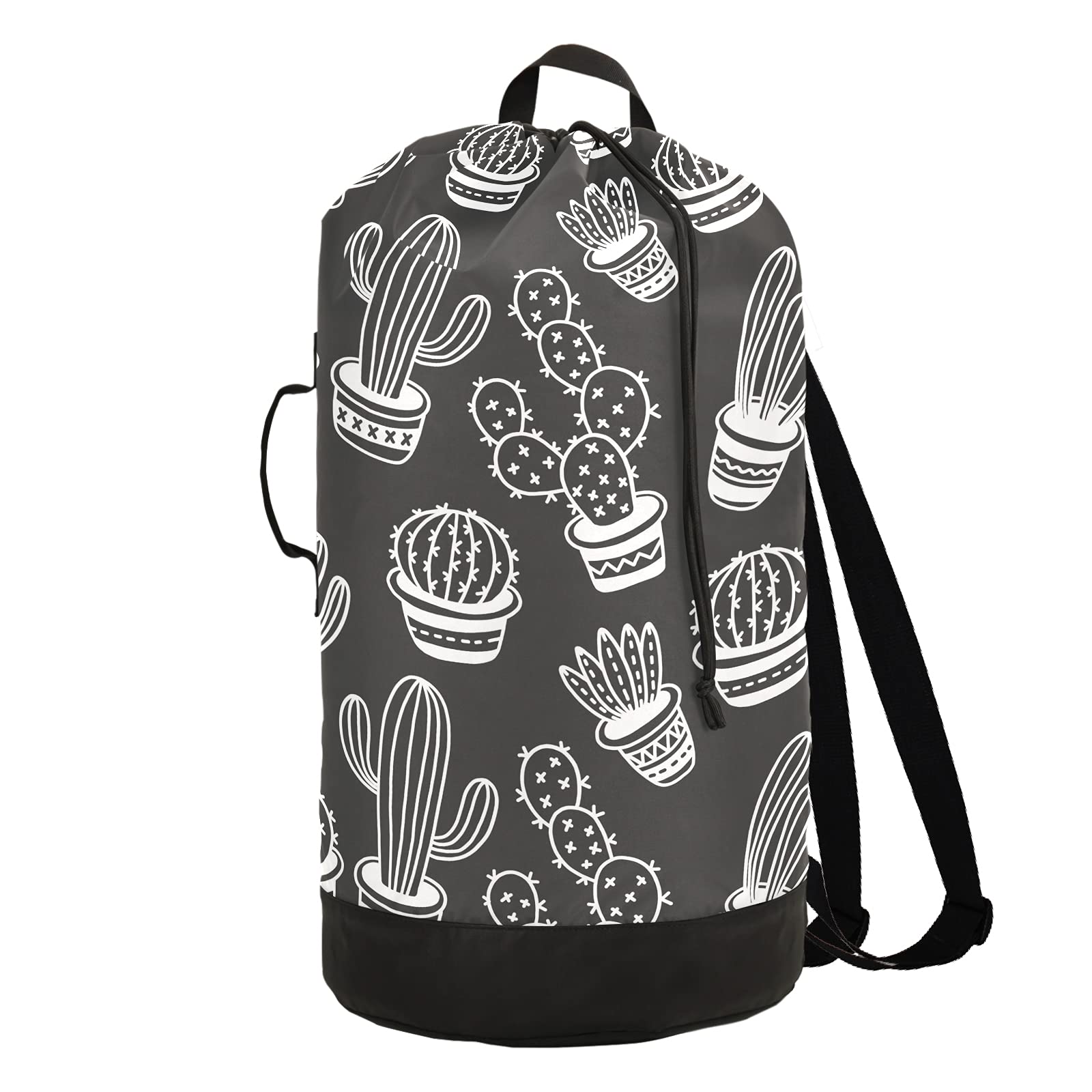 **Large Heavy Duty Waterproof Laundry Backpack for Travel & Camping – Cactus Black Laundry Bag with Shoulder Straps – Perfect for College Students & Organizing Dirty Clothes**    *(Ideal for dorms, gym, hiking, and outdoor adventures – keeps clothes dry & organized!)*