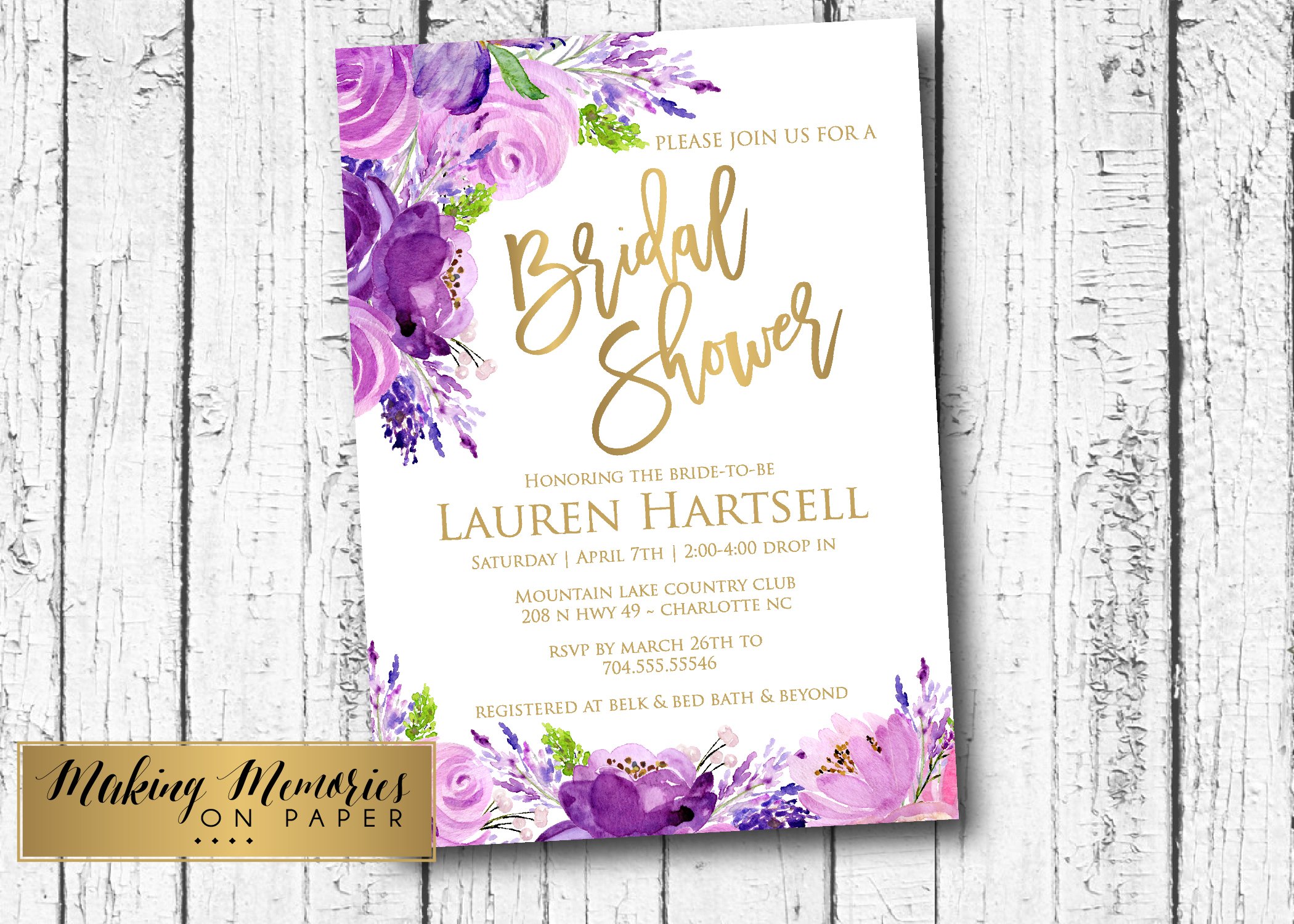 Lavender Roses Bridal Shower Invitation Cards - Elegant Purple Floral Design for Baby Showers, Its a Girl Parties & Wedding Events - 5x7 Premium Quality Stationery - Perfect for DIY Invites & Special Occasions