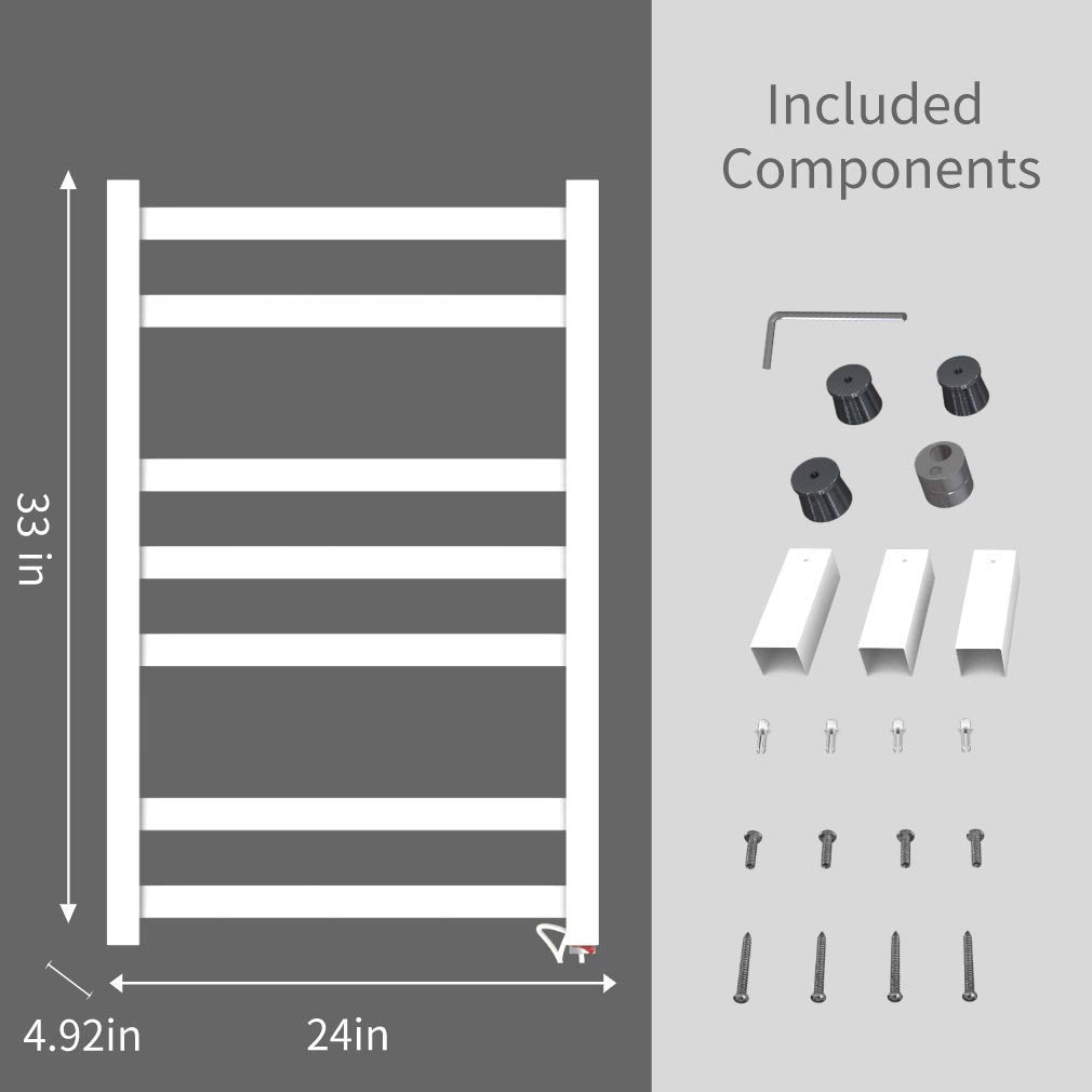 Electric Heated Towel Rack - 7 Bar Wall Mounted Towel Warmer with Plug-in/Hardwired Options - White - Perfect for Bathrooms, Spas & Luxury Home Use