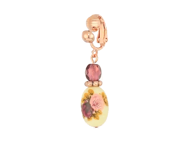 1928 Jewelry Manor House Rose Purple Crystal Bead Flower Drop Clip-On Earrings - Vintage Style Dangle Earrings for Women, Perfect for Weddings, Parties & Special Occasions