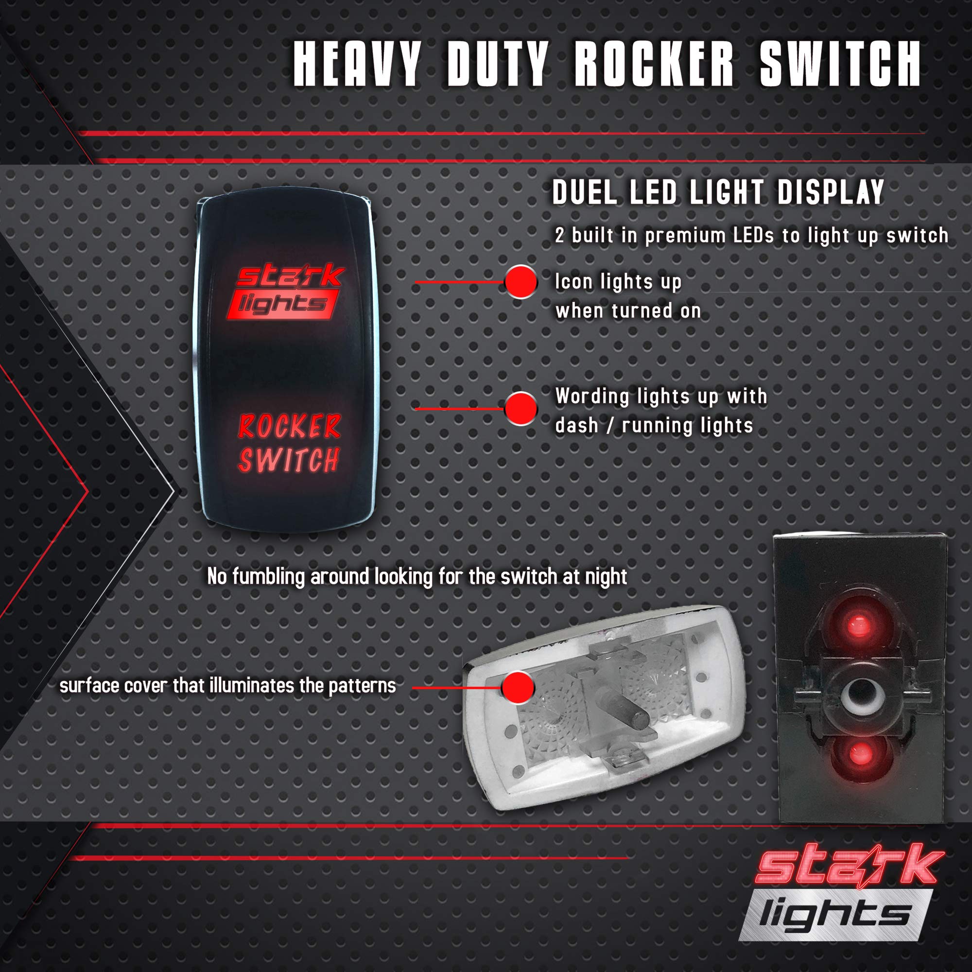 STARK 12V 20A LED Light Bar with Laser Etched Rocker Switch - White Dual Light for Off-Road Trucks, ATVs & Marine Boats - Waterproof ON/OFF 5-Pin Control