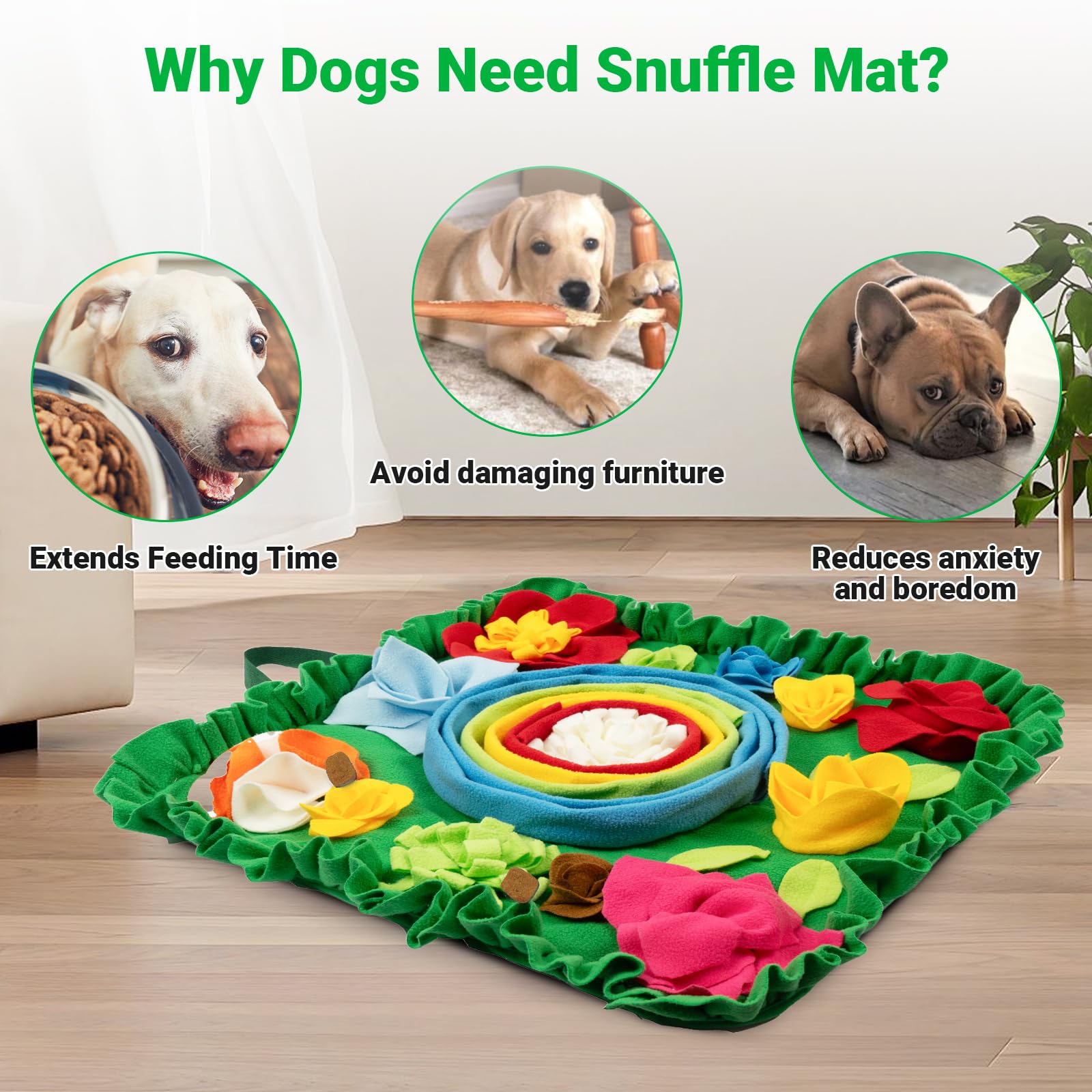 Interactive Snuffle Mat for Dogs - Slow Feeder Puzzle Toy with Lick Mat for Treats | Mental Stimulation & Anxiety Relief for Puppies & Adult Dogs | Perfect for Mealtime, Training, and Boredom Busting