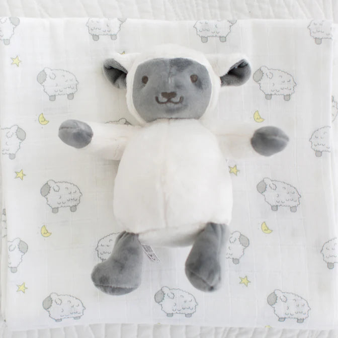 Swaddle Me Muslin Wrap & Lamb Baby Blanket Set - Soft Organic Cotton Swaddling Blankets for Newborns - Perfect for Nursery, Baby Shower Gifts & Sleeping Comfort (BGB 0011)