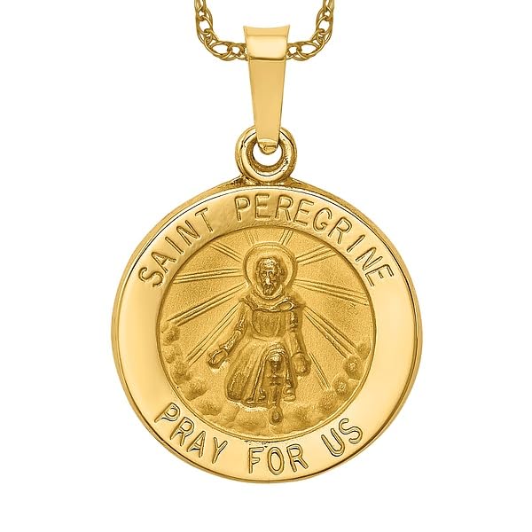 14K Solid Yellow Gold Saint Peregrine Medal Necklace for Women - Religious Pendant Charm for Protection & Healing - Perfect for Gifts, Prayer & Everyday Wear