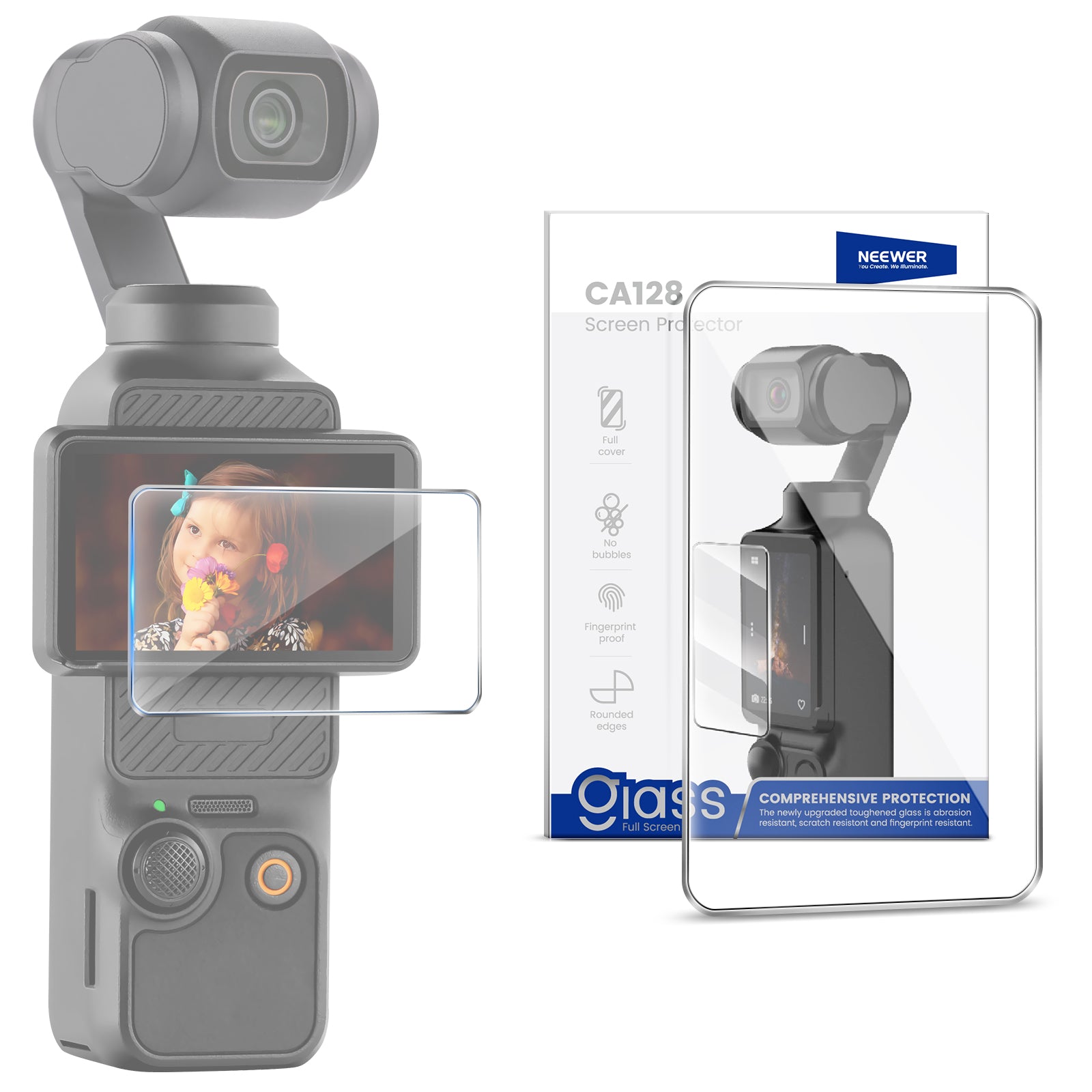 NEEWER CA128 Tempered Glass Screen Protector for DJI Osmo Pocket 3 - HD Clear, Anti-Scratch, Bubble-Free, Easy Installation - Perfect for Vlogging, Travel & Outdoor Shooting