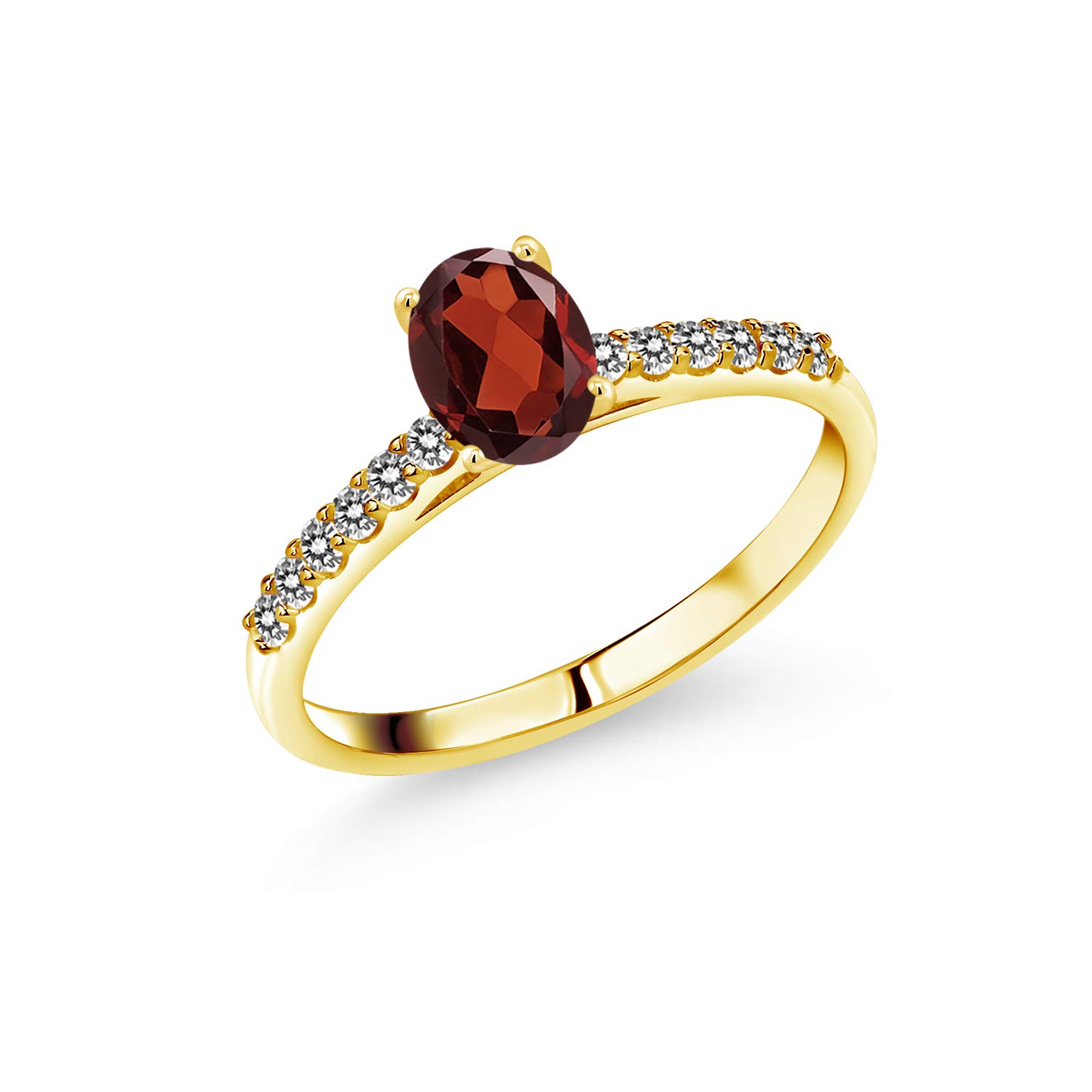 1.07 Ct Oval Red Garnet & White Diamond 10K Yellow Gold Ring for Women | Gem Stone King | Elegant Wedding, Engagement & Anniversary Jewelry Gift