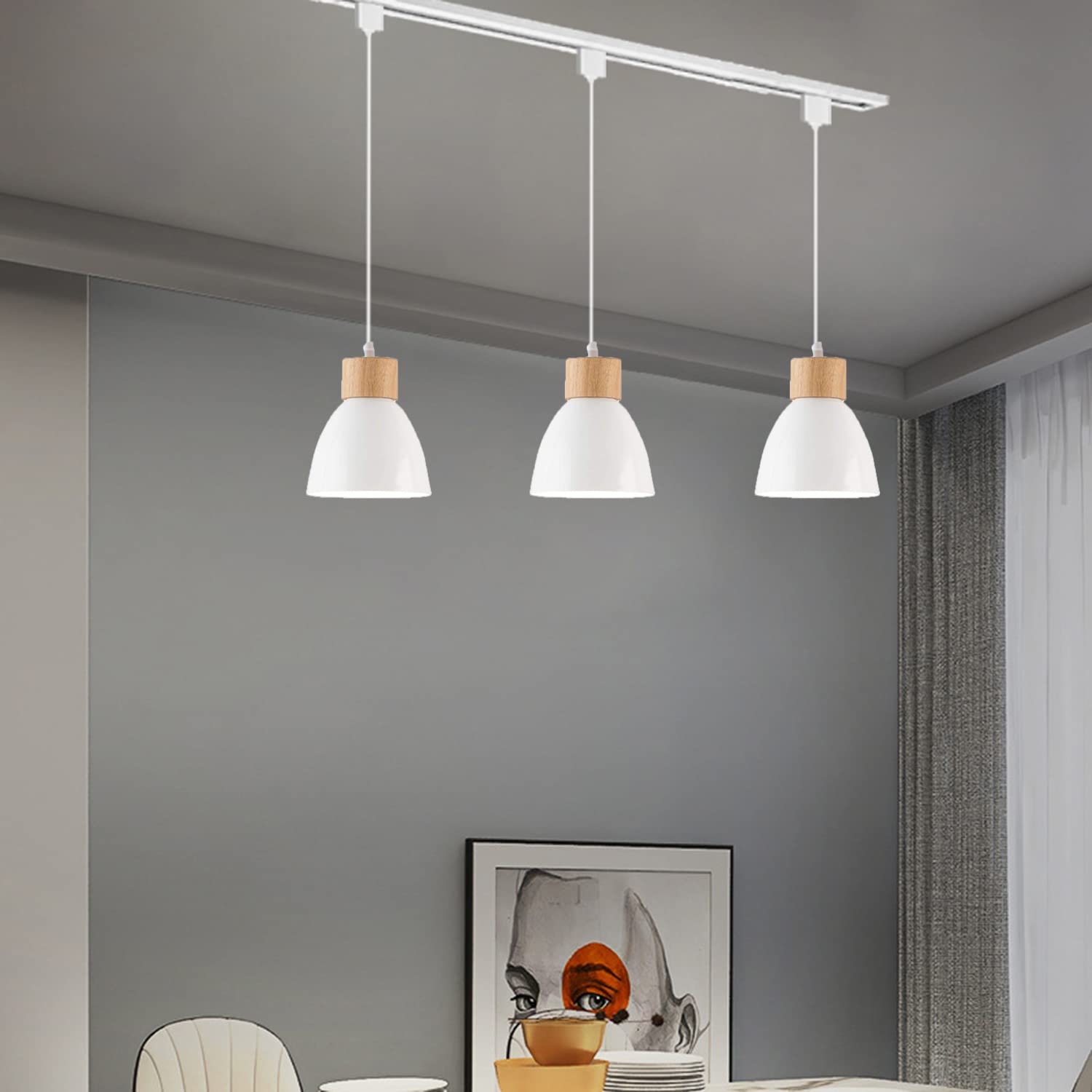 Kiven 3-Lights H-Type Dimmable Track Lighting Fixtures with Macaron Aluminum Shade - 20 Inch White | Modern Pendant Lighting for Kitchen, Dining Room, and Retail Stores