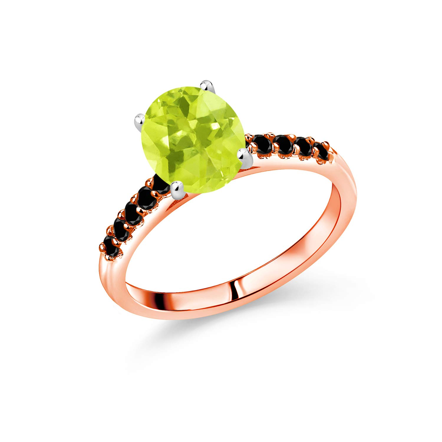 2.33 Ct Natural Yellow Lemon Quartz & Black Diamond Ring in 10K Rose Gold with White Gold Prongs | Elegant Jewelry for Women, Perfect for Engagement, Anniversary & Special Occasions
