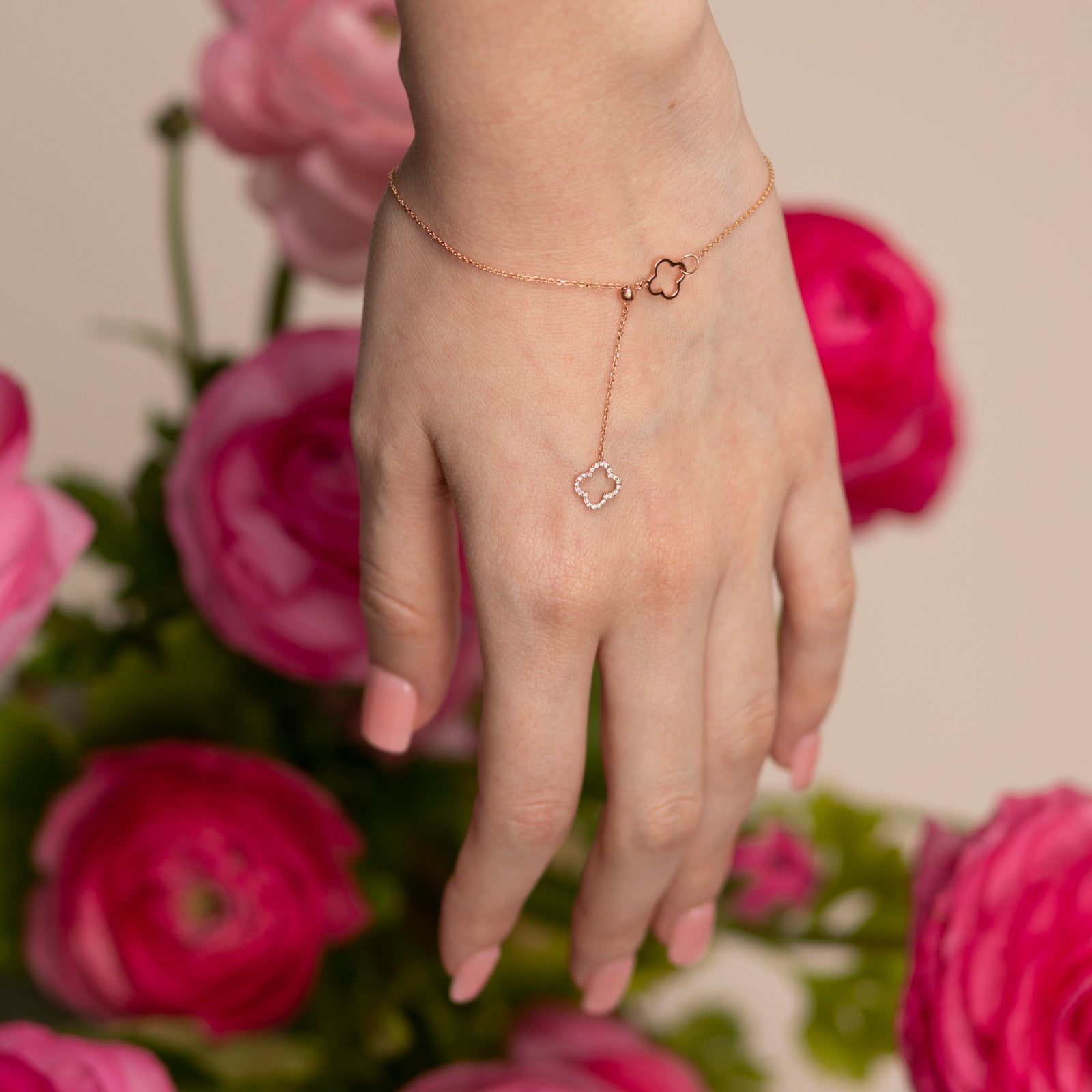 14K Yellow Gold Diamond Clover Lariat Bolo Bracelet - Elegant Adjustable Charm Bracelet for Women, Perfect for Weddings, Anniversaries & Everyday Wear
